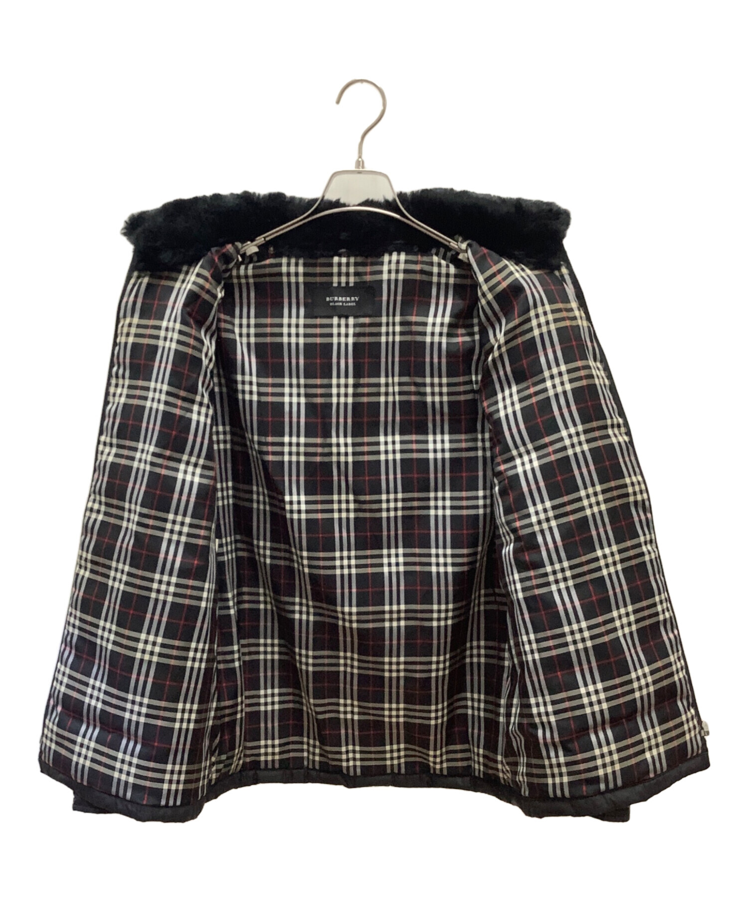 バーバリーブラックレーベル　ダウンジャケット　Ｌサイズ　ブラック　ラビットファー 中古・古着通販】BURBERRY BLACK LABEL (バーバリーブラックレーベル