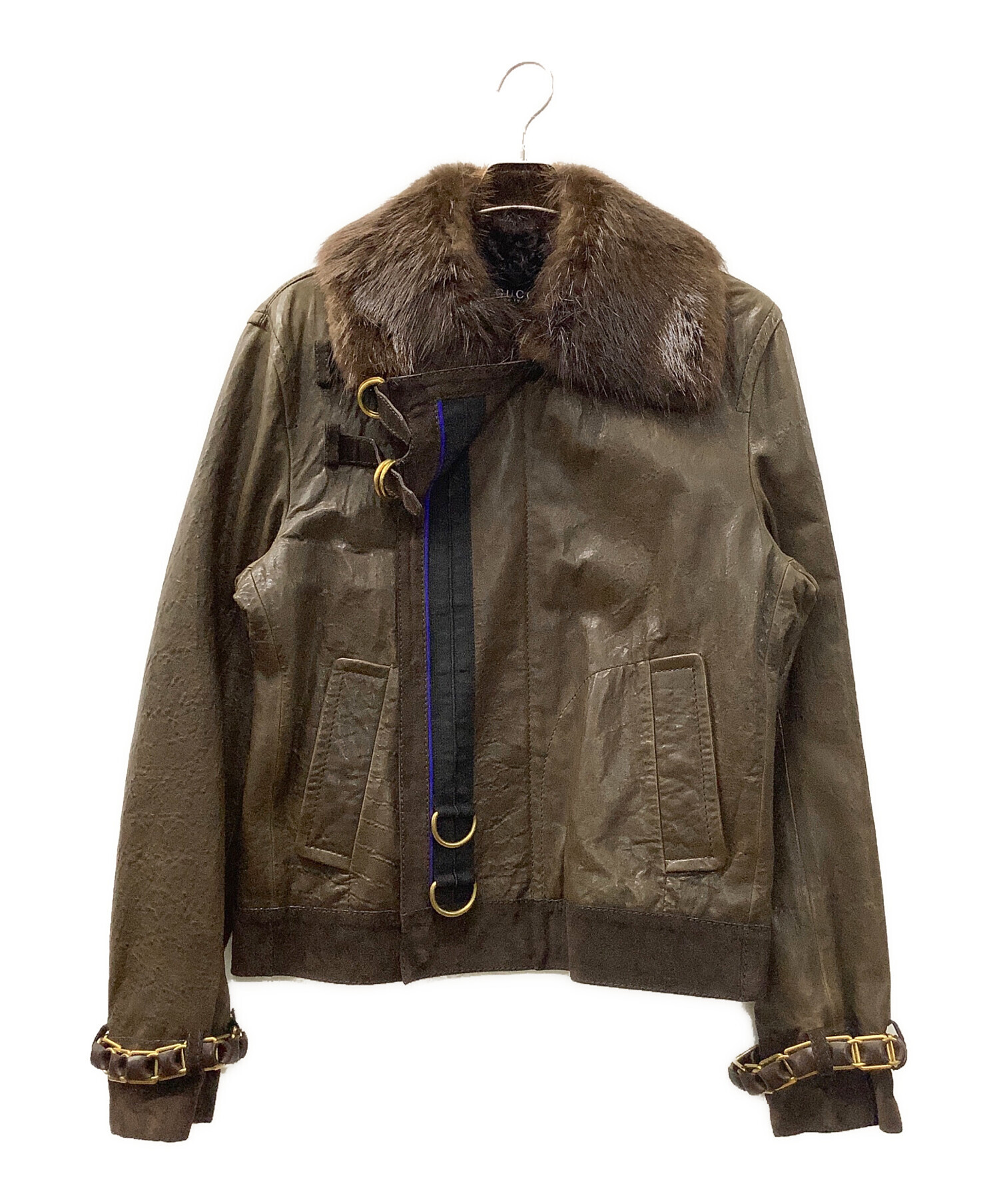 中古・古着通販】GUCCI (グッチ) レザージャケット ブラウン サイズ:52 