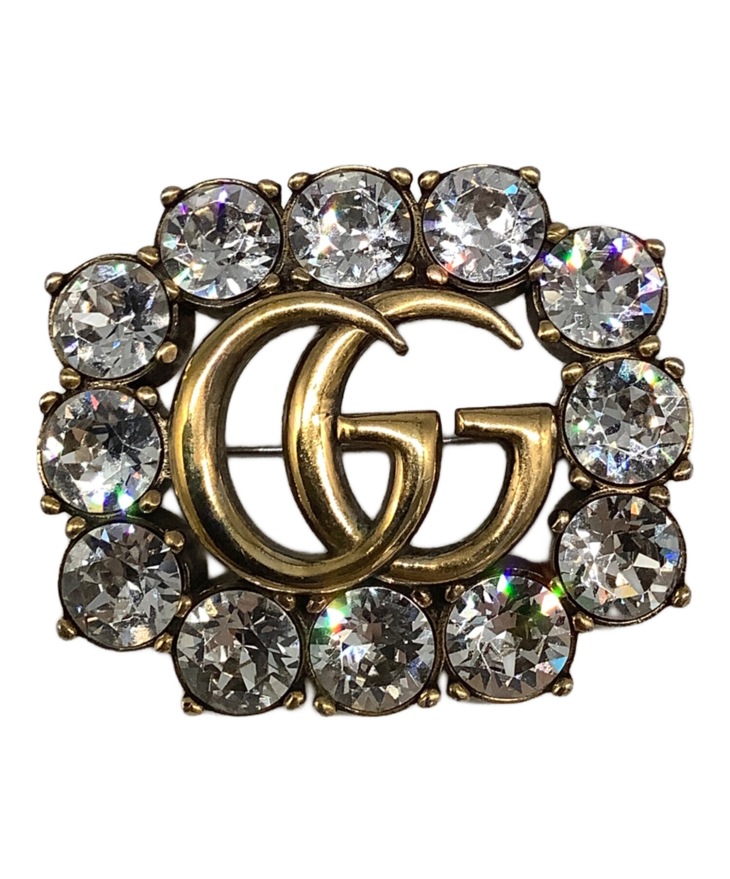 【ヴィンテージ】GUCCI ブローチ　カラーストーン　GG ゴールド　大きめ 中古・古着通販】GUCCI (グッチ) GGマーモントクリスタルブローチ