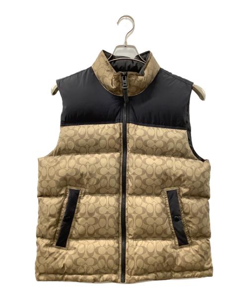 COACH ダウンベスト Sサイズ ベージュ/黒 中古・古着通販】COACH (コーチ) ダウンベスト ベージュ×ブラック