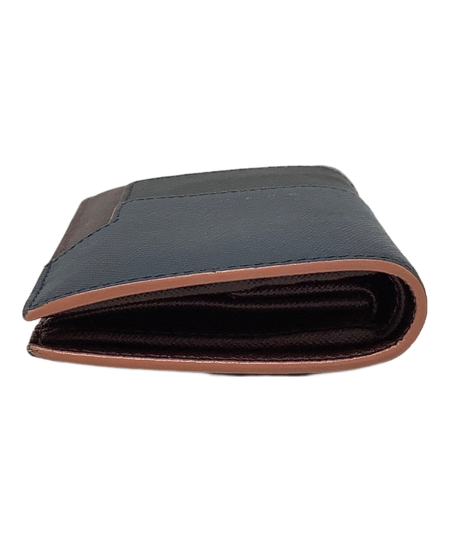 【未使用・付属品付き】MARNI 二つ折り財布 ネイビー/ホワイト 中古・古着通販】MARNI (マルニ) 2つ折り財布 ネイビー×ボルドー