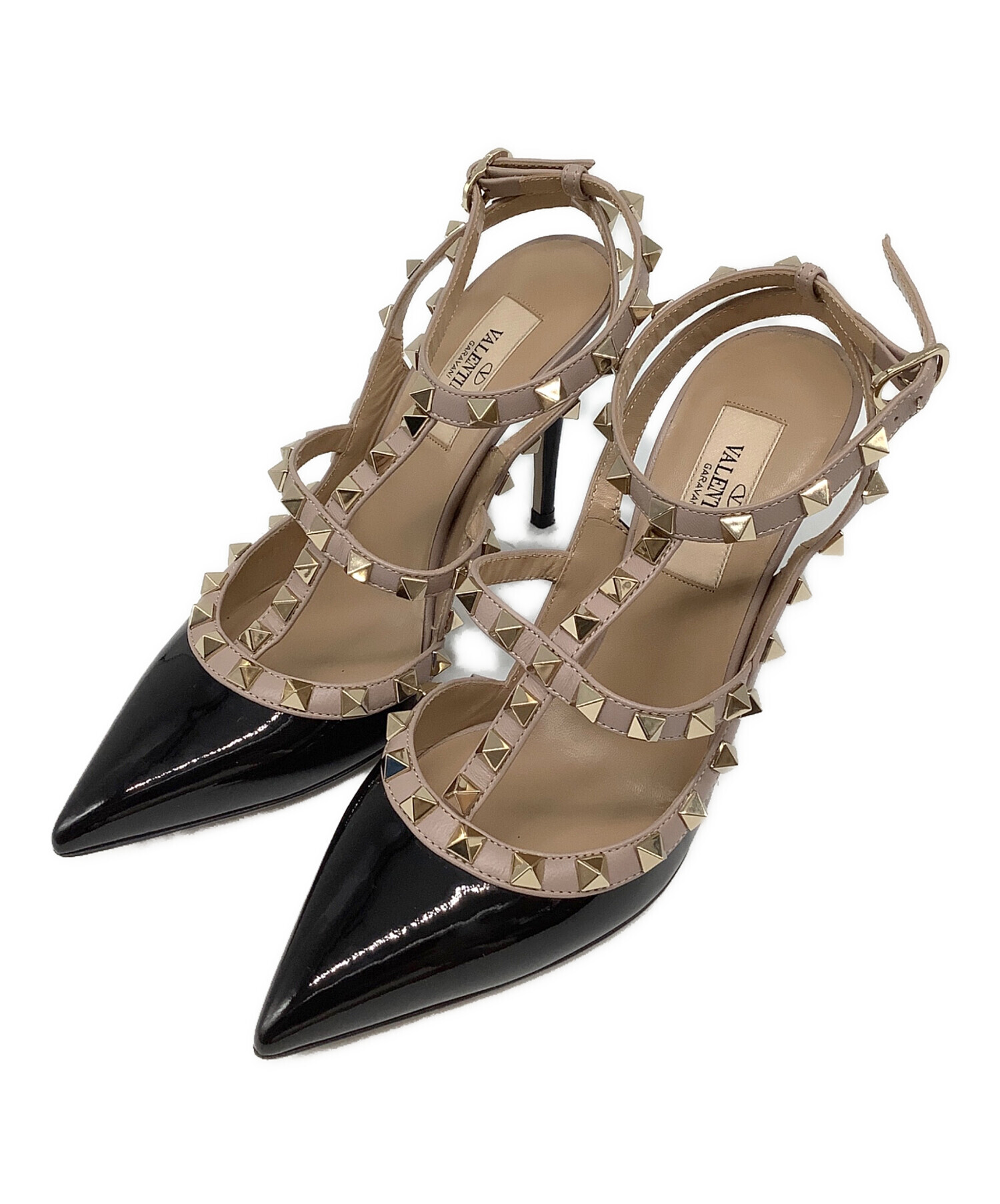 新品　valentino ブラウンレザー スタッズ アンクルストラップシューズ 中古・古着通販】VALENTINO (ヴァレンティノ) ロックスタッズ アンクル