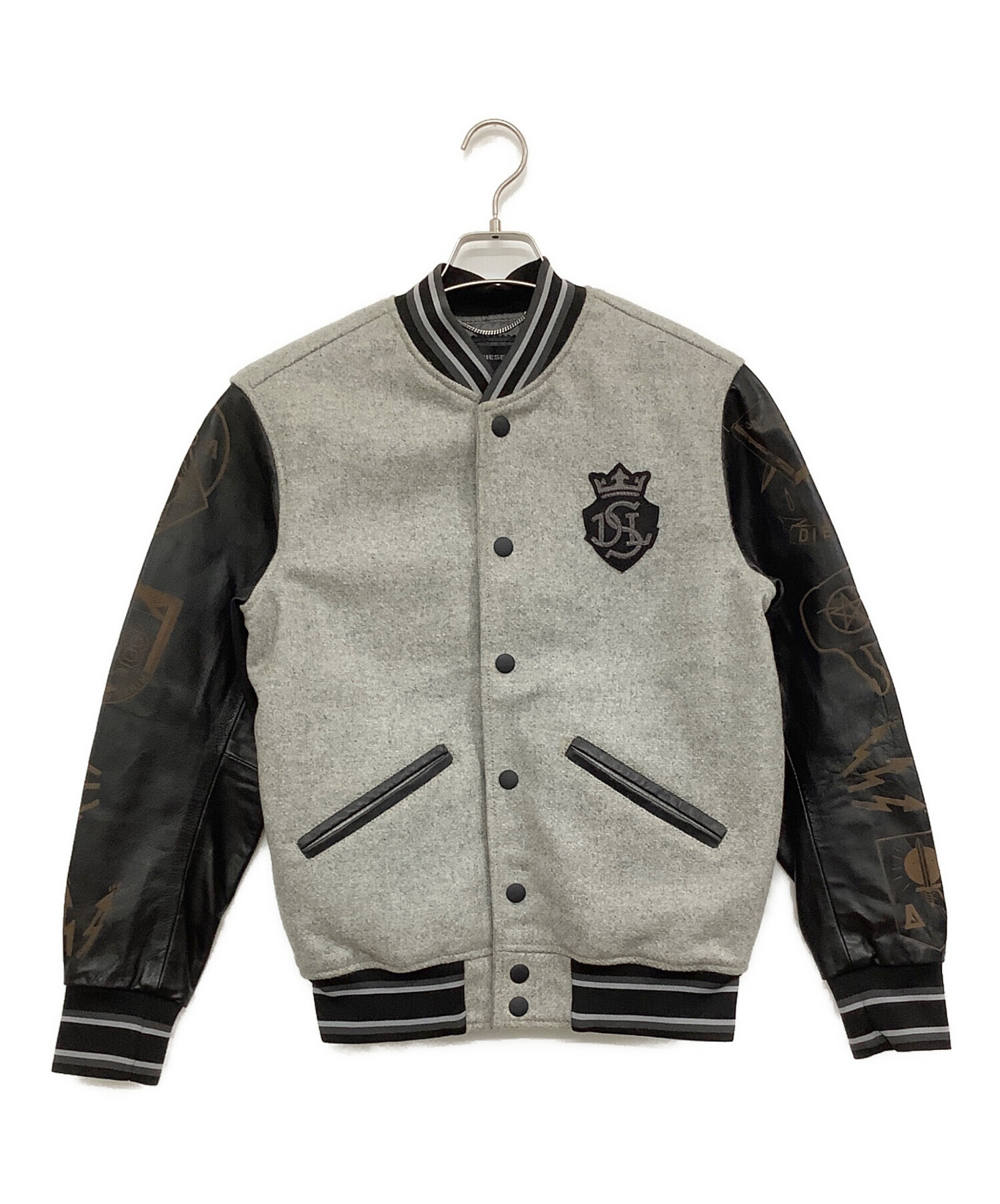 中古・古着通販】DIESEL (ディーゼル) 袖レザースタジャン グレー 