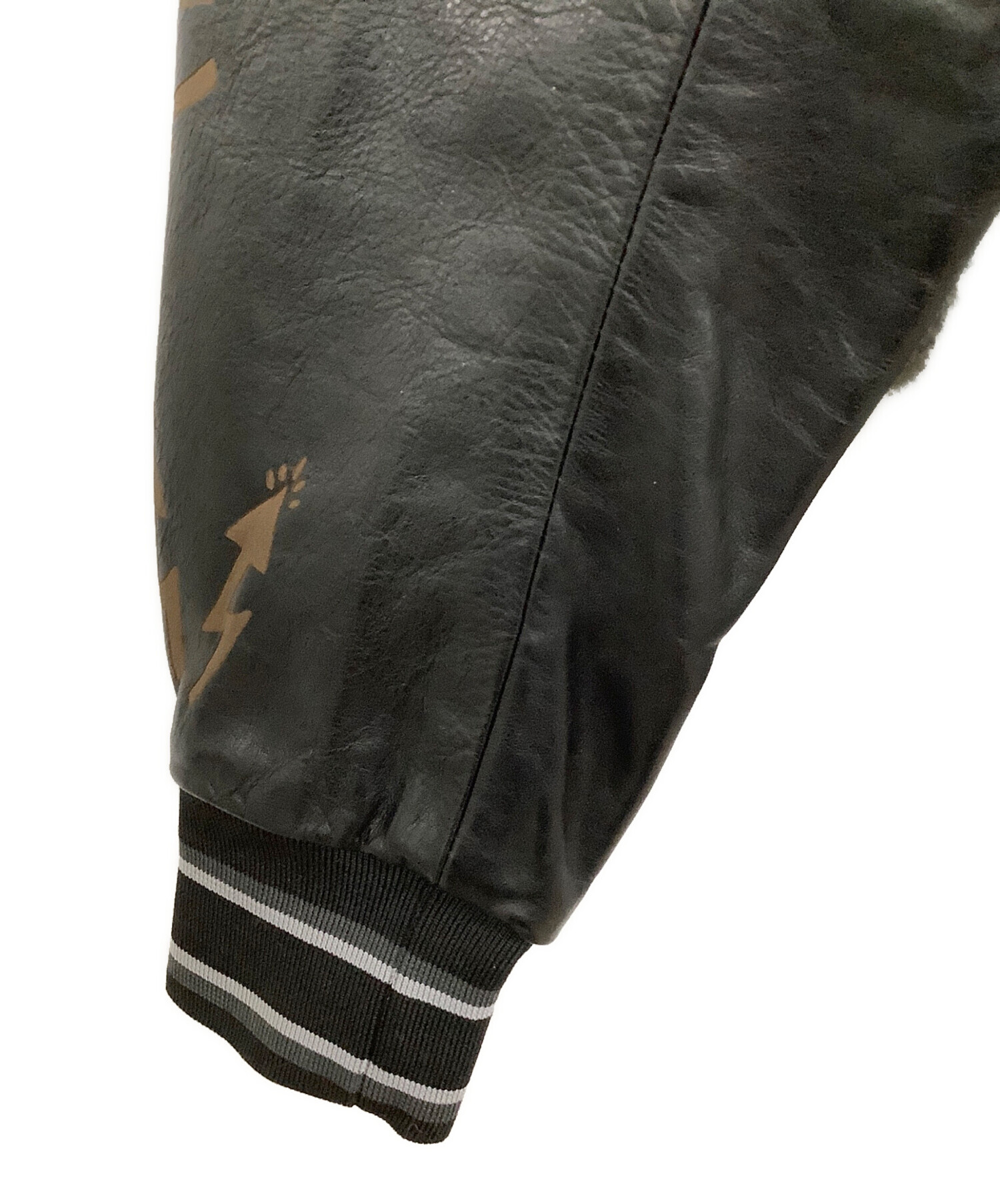 中古・古着通販】DIESEL (ディーゼル) 袖レザースタジャン グレー