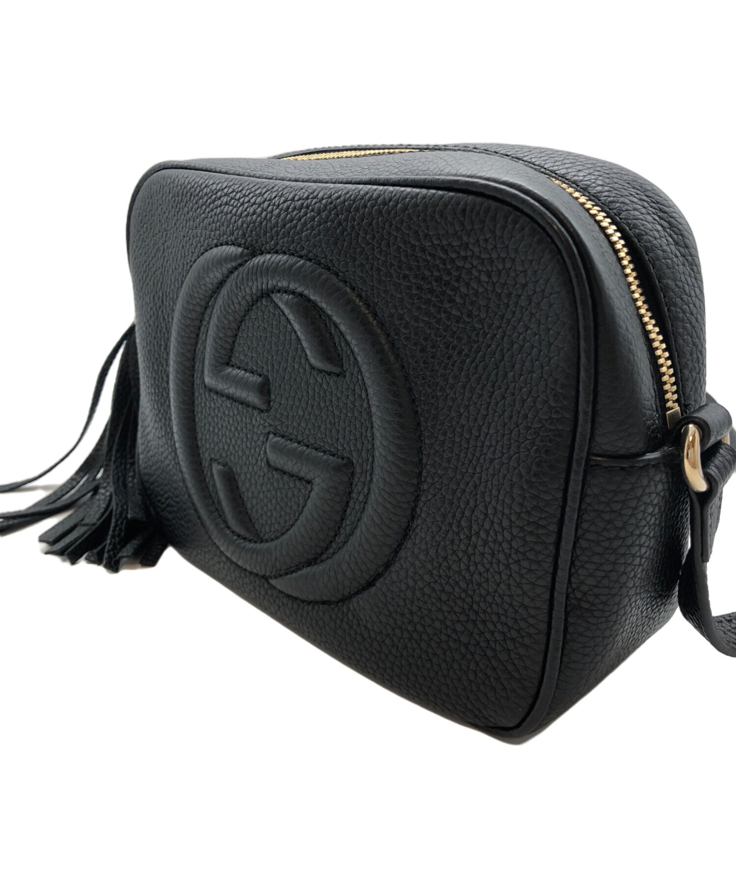 GUCCI ブラックレザー ショルダーバッグ GUCCI レザーショルダーバッグ 黒