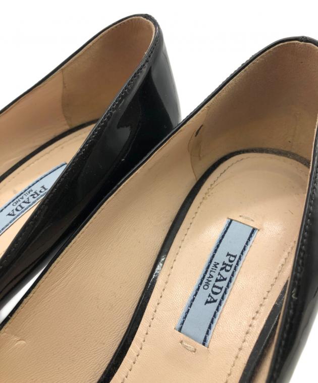 PRADA 黒ヒール ブラック パテントサフィアーノレザー パンプス | PRADA