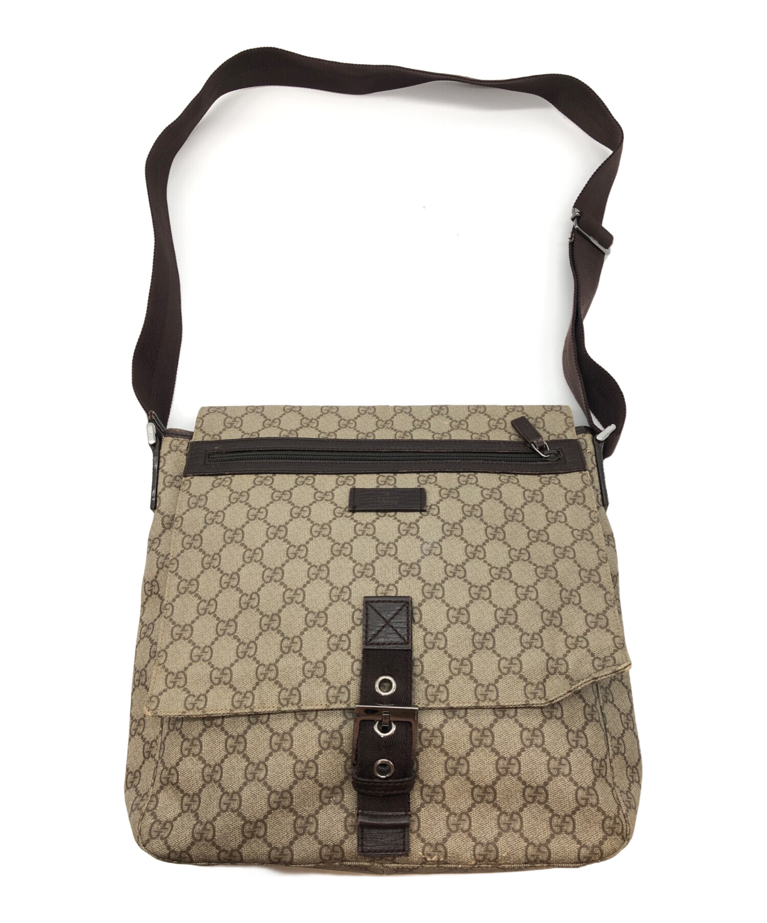 【美品】グッチGucciメッセンジャーバッグ ベージュとブラウン 中古・古着通販】GUCCI (グッチ) GG メッセンジャーバッグ ダーク