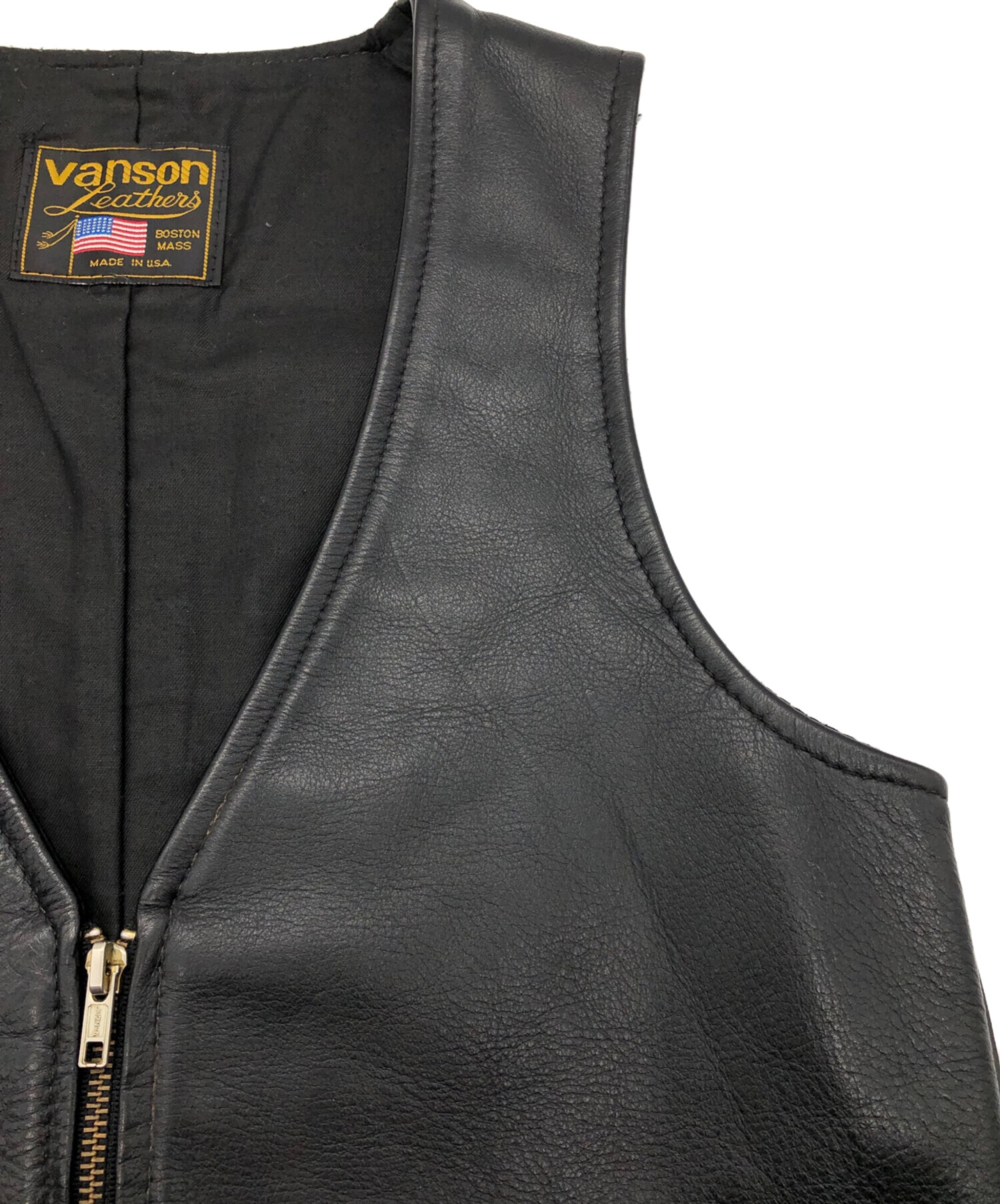 中古・古着通販】VANSON (バンソン) レザーベスト ブラック サイズ
