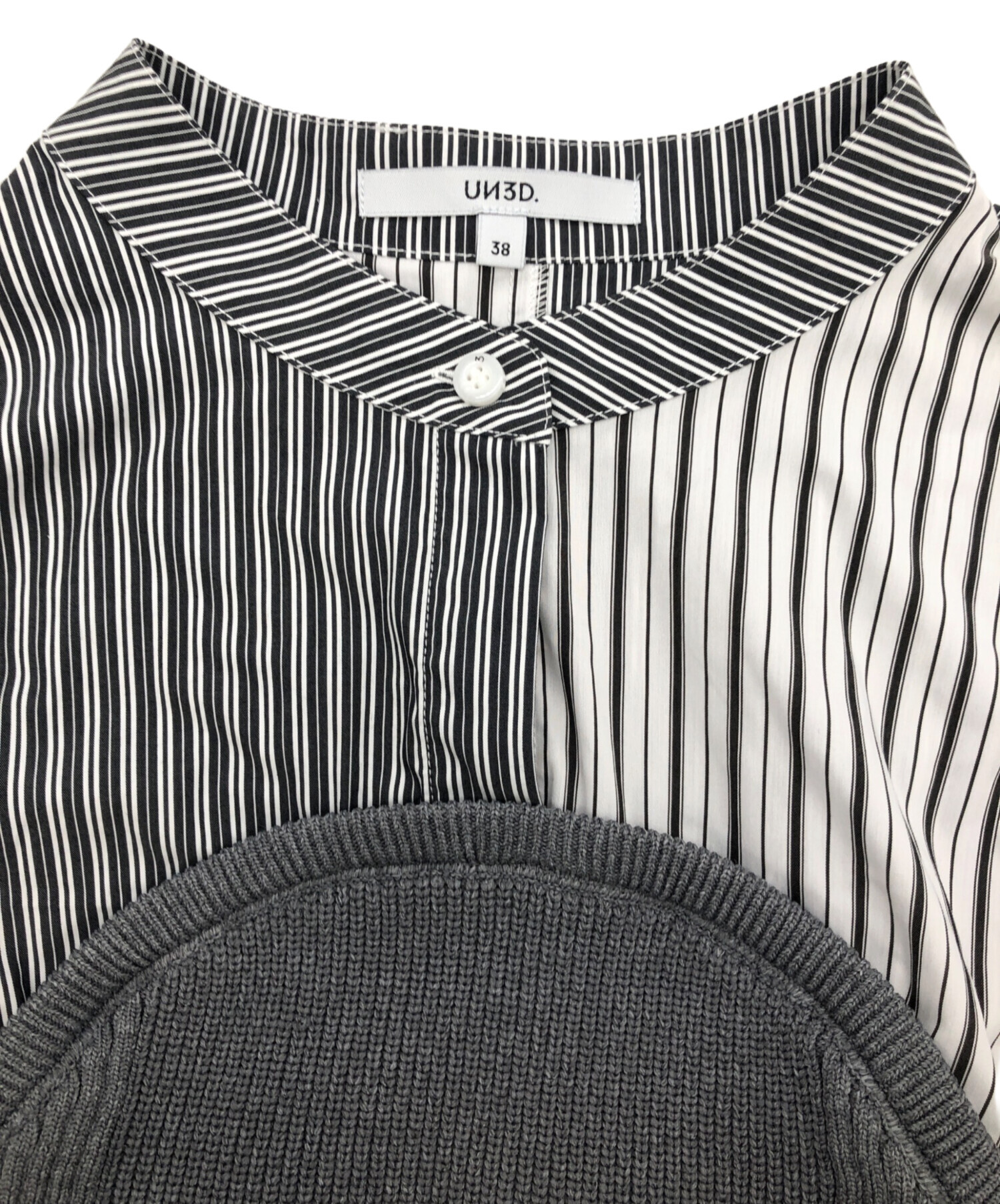 【美品】UN3D. アンスリード シャツドッキングニットトップス FREE UN3D./アンスリード/KNIT VEST DOCKING SHIRT/ニットベストドッキング