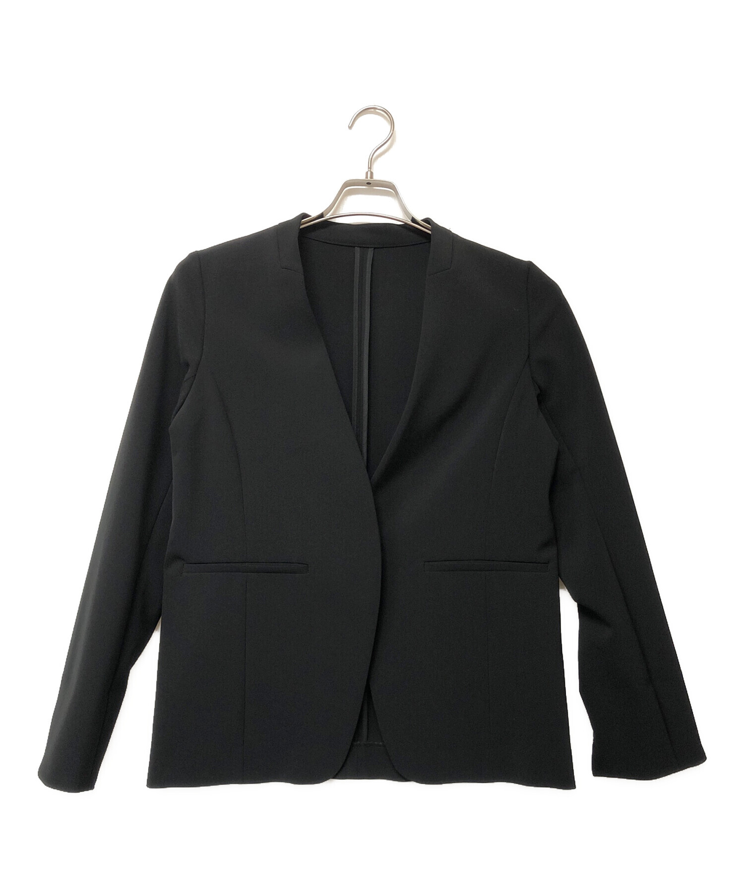 【値下げしました】SOEJU ウールライクノーカラージャケット　ネイビー　M SOEJU ネイビー ノーカラージャケット 値下げしました】SOEJU ウール