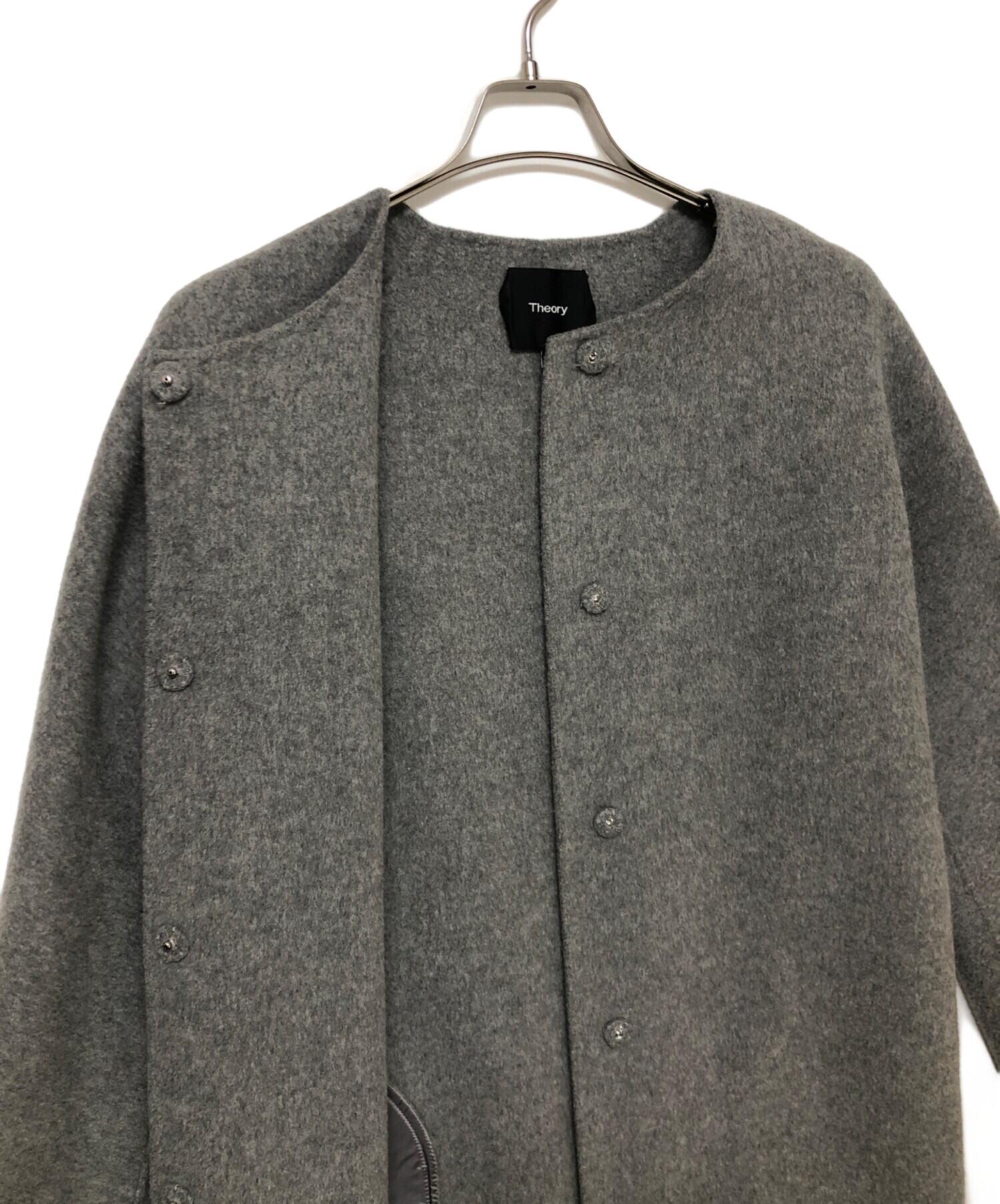 中古・古着通販】theory (セオリー) ノーカラーコート グレー サイズ 