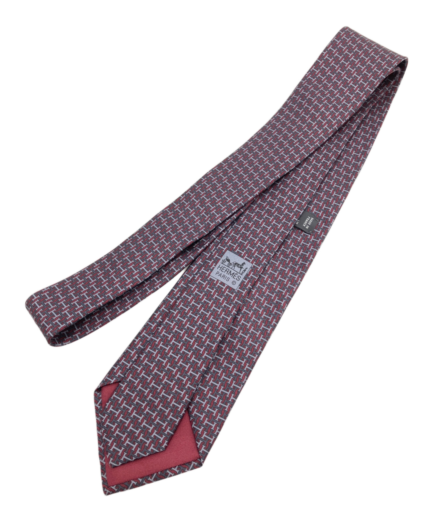 エルメス ネクタイ 中古・古着通販】HERMES (エルメス) ネクタイ レッド×グレー サイズ