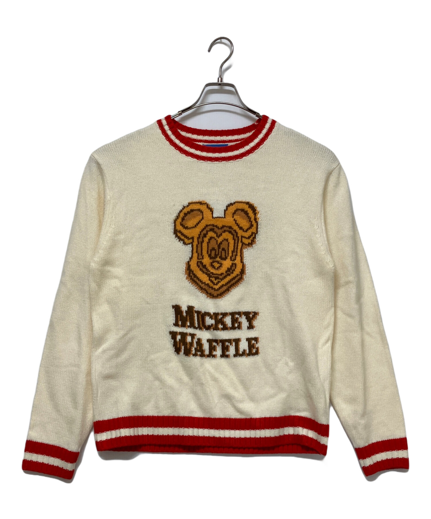 中古・古着通販】DISNEY (ディズニー) 厚手ニット アイボリー×レッド