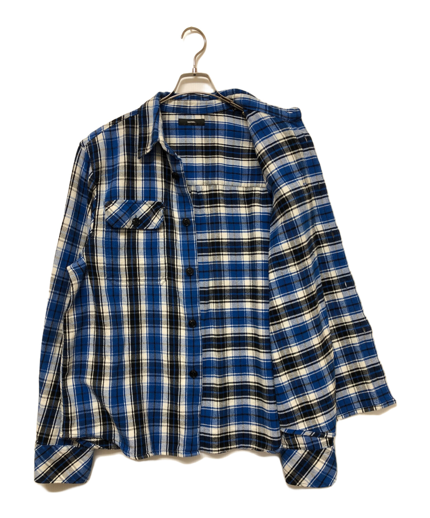 DIESEL ディーゼル カジュアルシャツ XS 青 【古着】【中古】【送料無料】 中古・古着通販】DIESEL (ディーゼル) S-BUN-A チェックシャツ ブルー