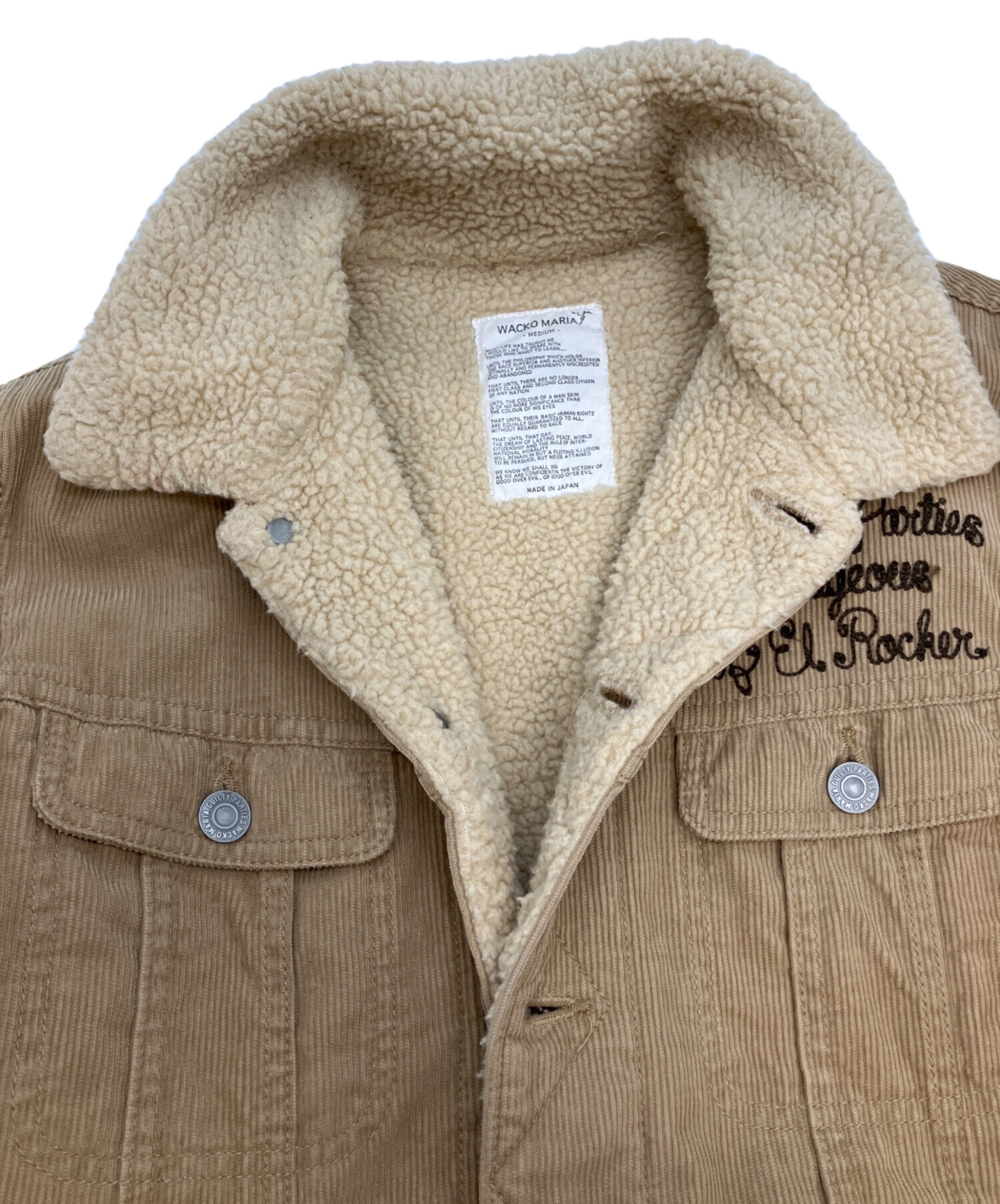 ワコマリア コーデュロイ 刺繍ジャケット 中古・古着通販】WACKO MARIA (ワコマリア) 裏ボアコーデュロイ