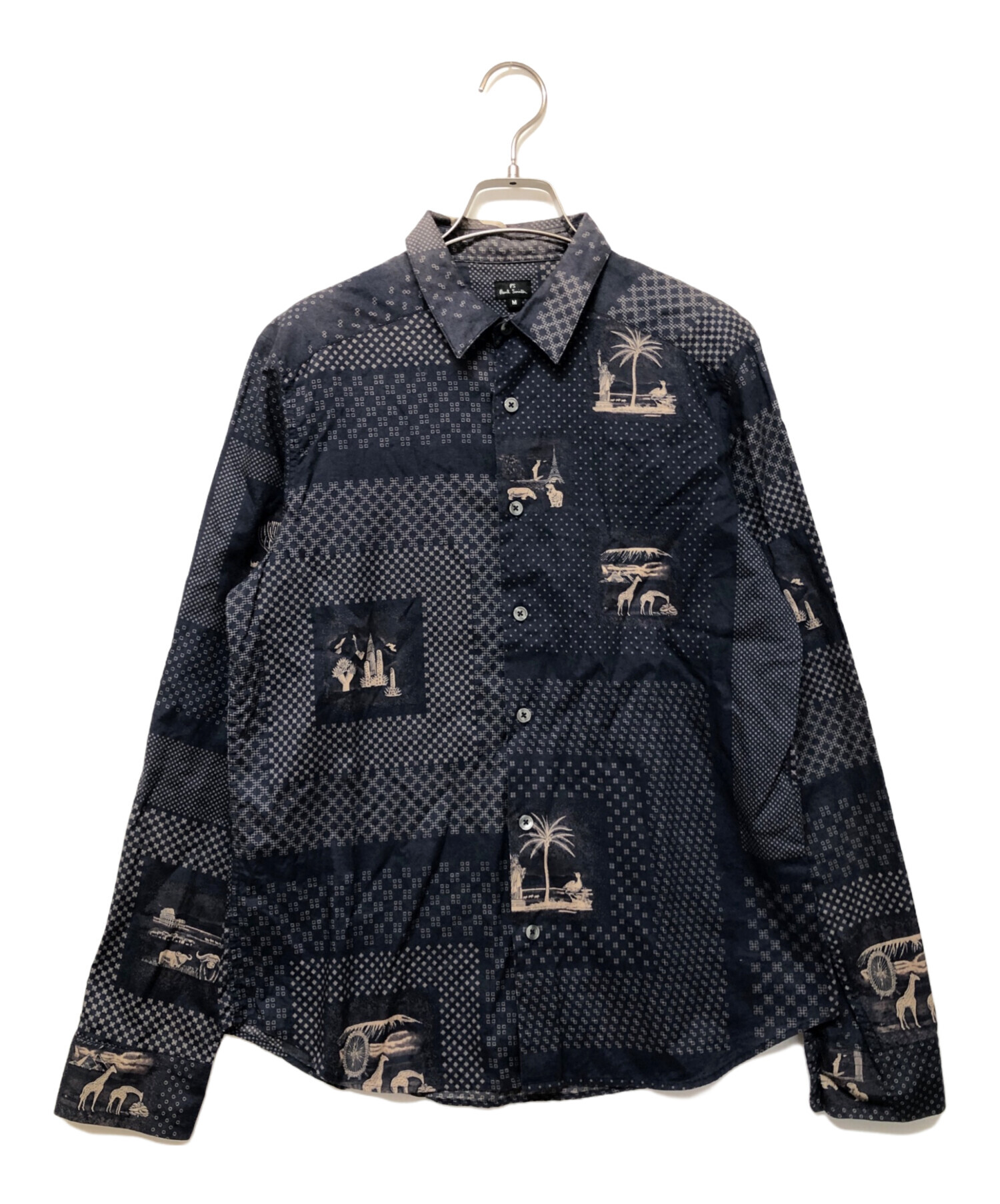 ポールスミス 長袖シャツ XLサイズ 総柄 ネイビー系 中古・古着通販】PAUL SMITH (ポールスミス) 長袖シャツ ネイビー