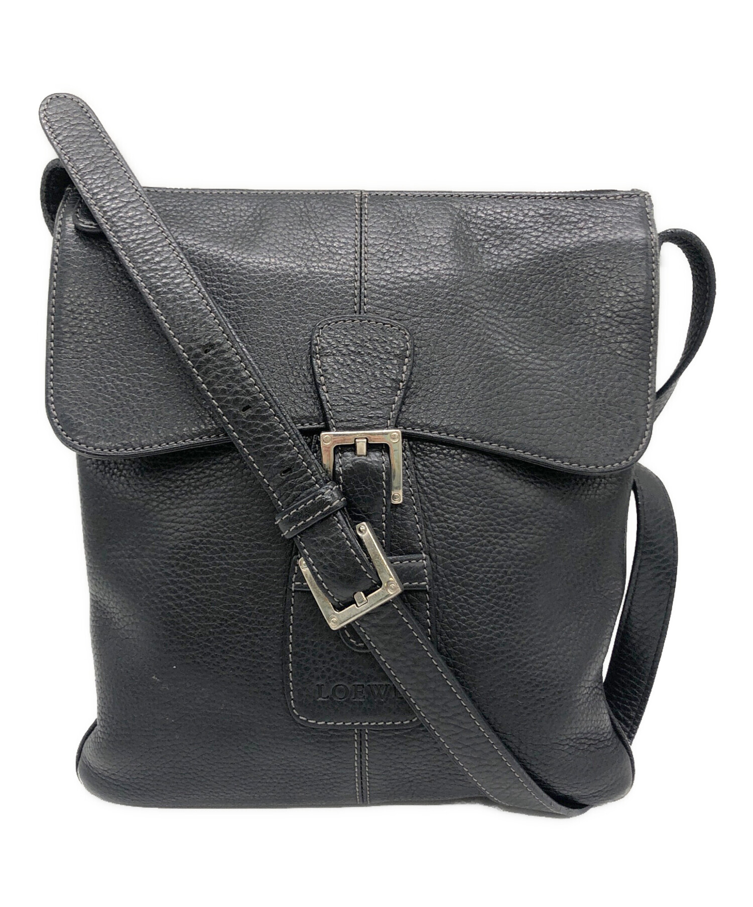 中古・古着通販】LOEWE (ロエベ) レザーショルダーバッグ ブラック