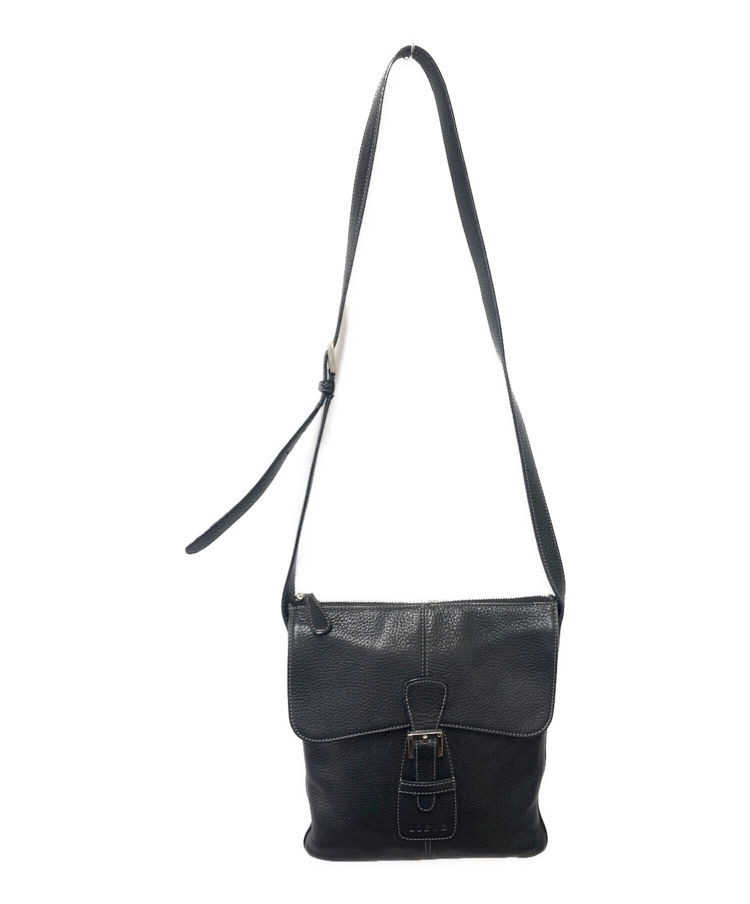 ロエベ　黒 レザー ショルダーバッグ LOEWE ロエベ 黒 ブラック レザー ショルダーバッグ ロエベ 黒いレザー