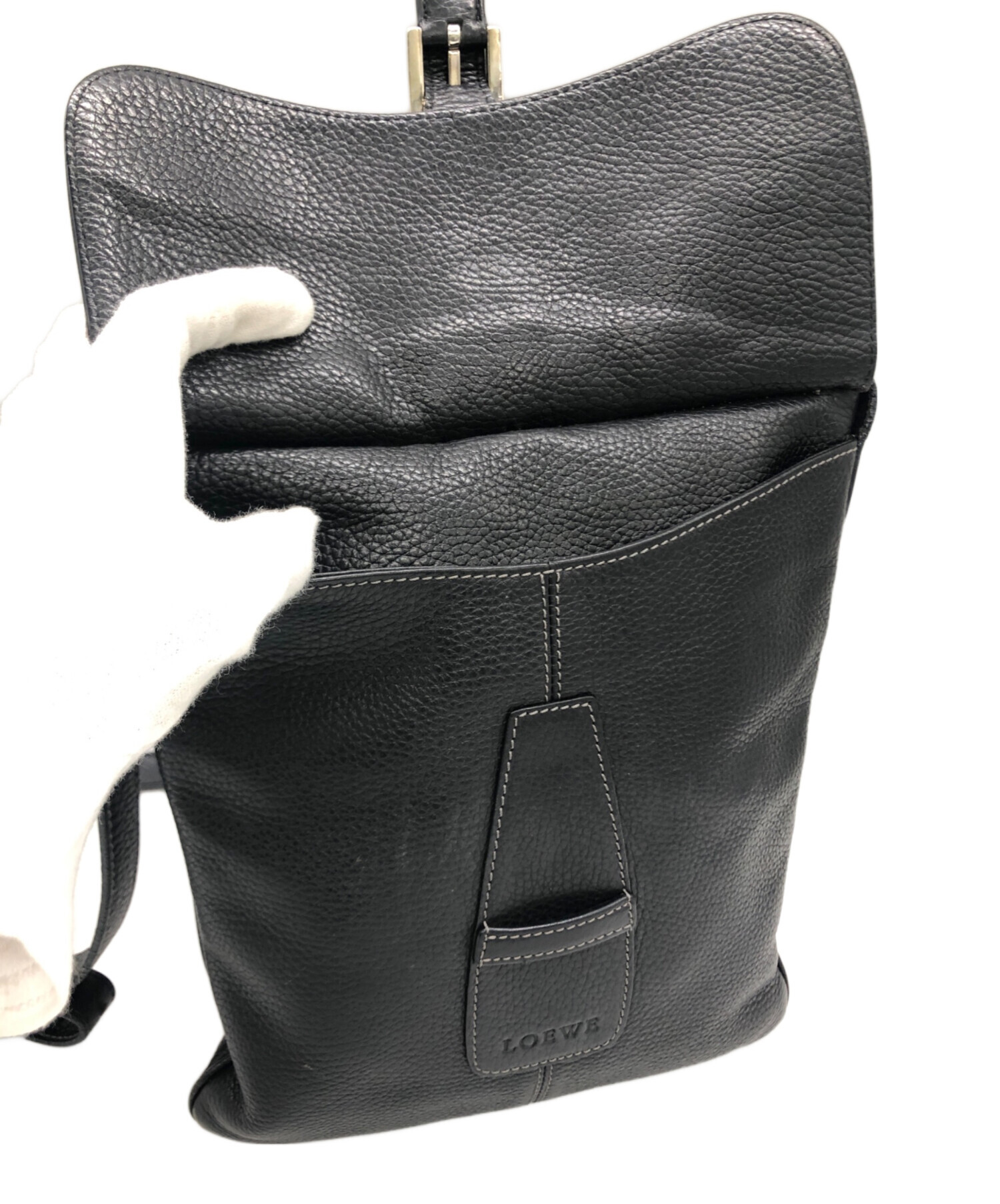 中古・古着通販】LOEWE (ロエベ) レザーショルダーバッグ ブラック