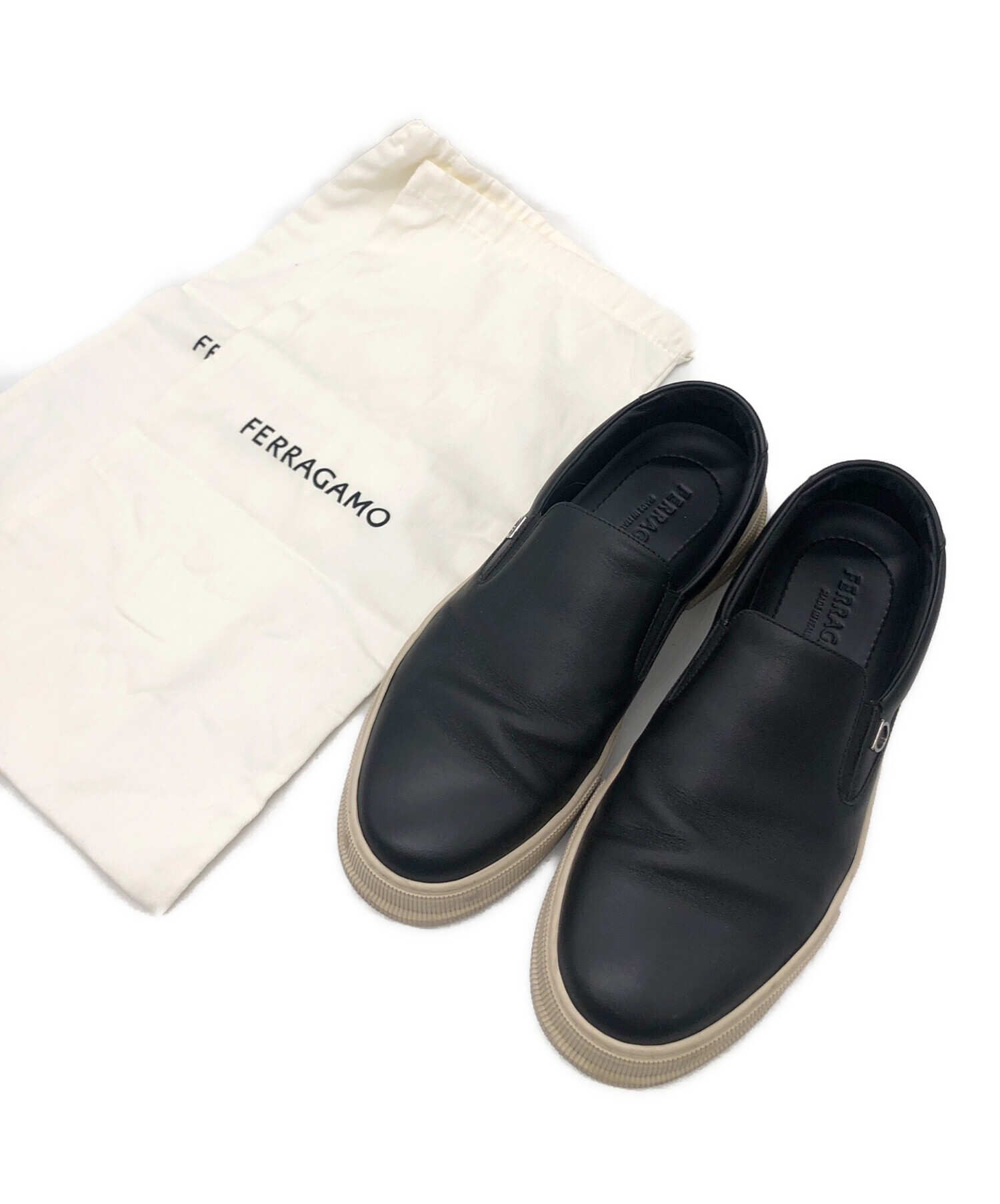 中古・古着通販】Ferragamo (フェラガモ) スリッポン ブラック サイズ
