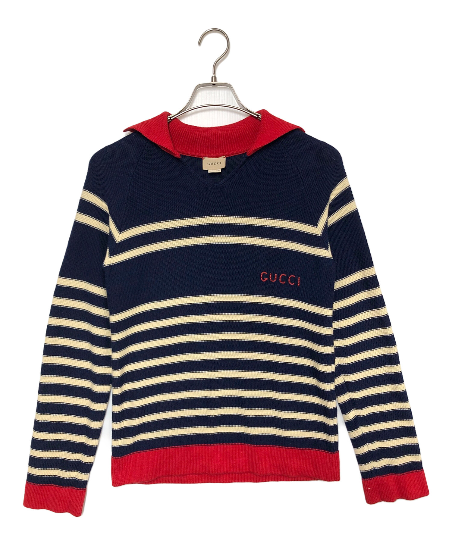 中古・古着通販】GUCCI (グッチ) 厚手ニット ネイビー×アイボリー 
