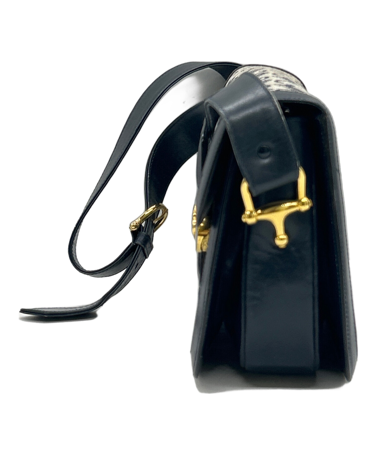 セリーヌ ショルダーストラップ ネイビー ゴールド金具 中古 替え