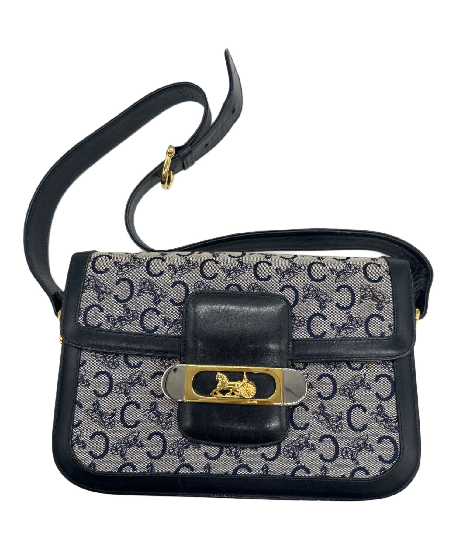 CELINE ショルダーバッグ　中古　レトロ 中古・古着通販】CELINE (セリーヌ) ショルダーバッグ ネイビー