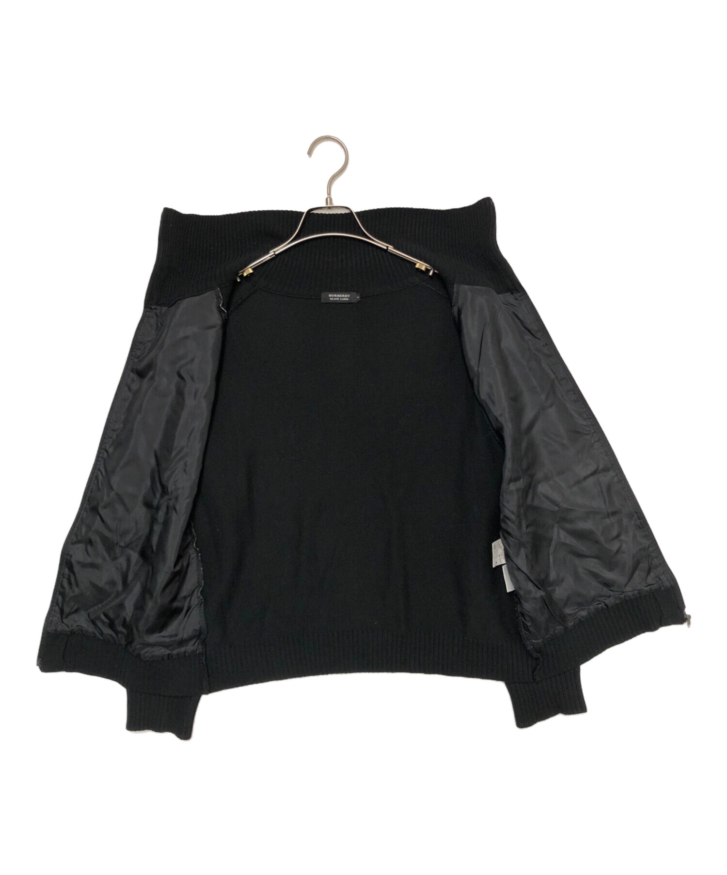 BURBERRY BLACK LABEL厚手ニットファー付 ノバチェック 黒 2 中古・古着通販】BURBERRY BLACK LABEL (バーバリーブラックレーベル