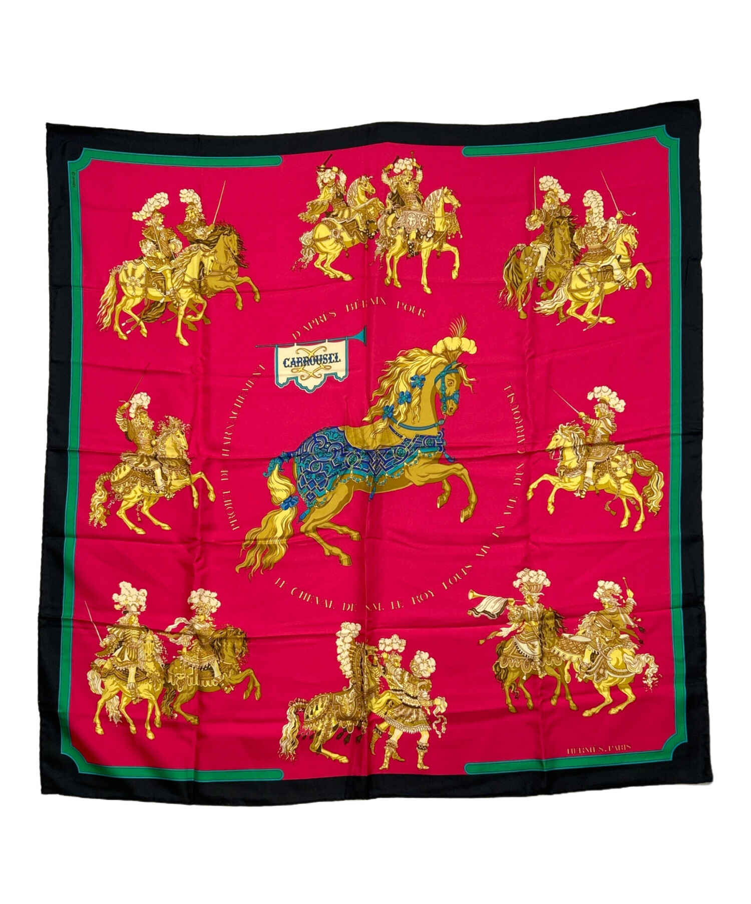 HERMES シルクスカーフ 赤金 中古・古着通販】HERMES (エルメス) シルクスカーフ レッド×ブラック