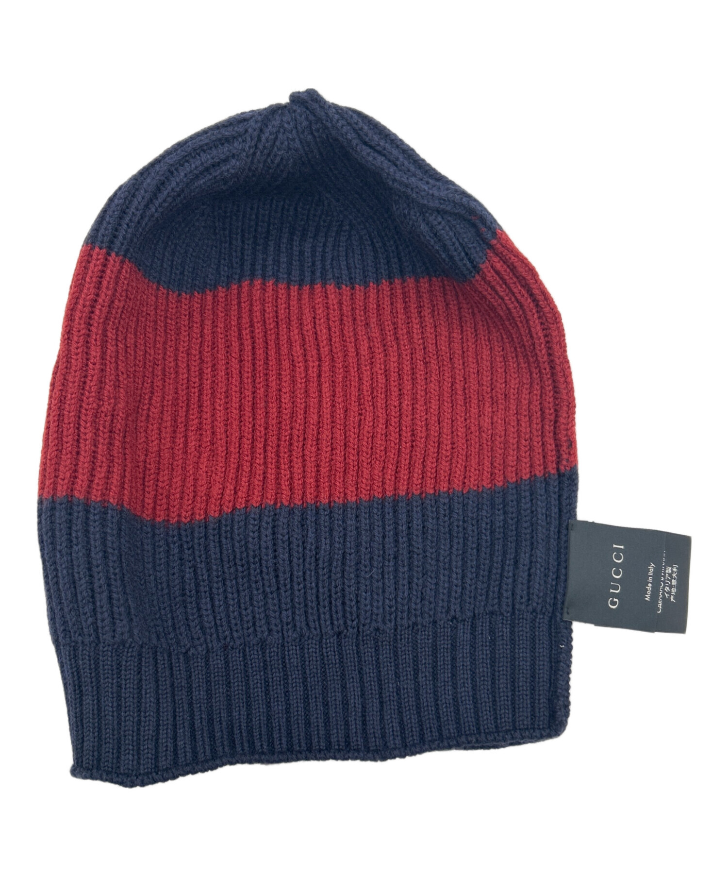 GUCCI ネイビーと赤のストライプニット帽 中古・古着通販】GUCCI (グッチ) ニット帽 ネイビー×レッド｜ブランド