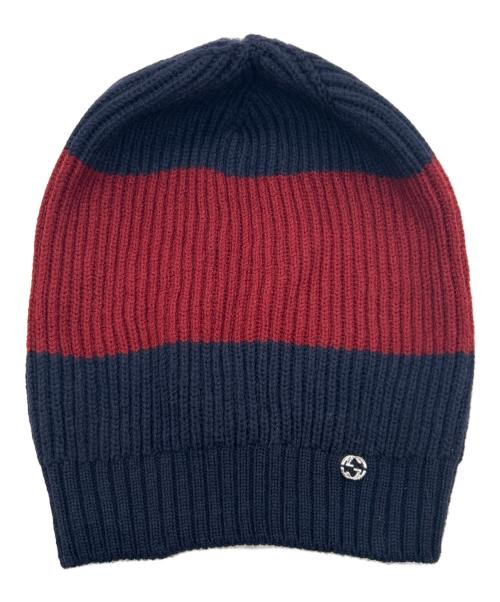 GUCCI ネイビーと赤のストライプニット帽 中古・古着通販】GUCCI (グッチ) ニット帽 ネイビー×レッド｜ブランド
