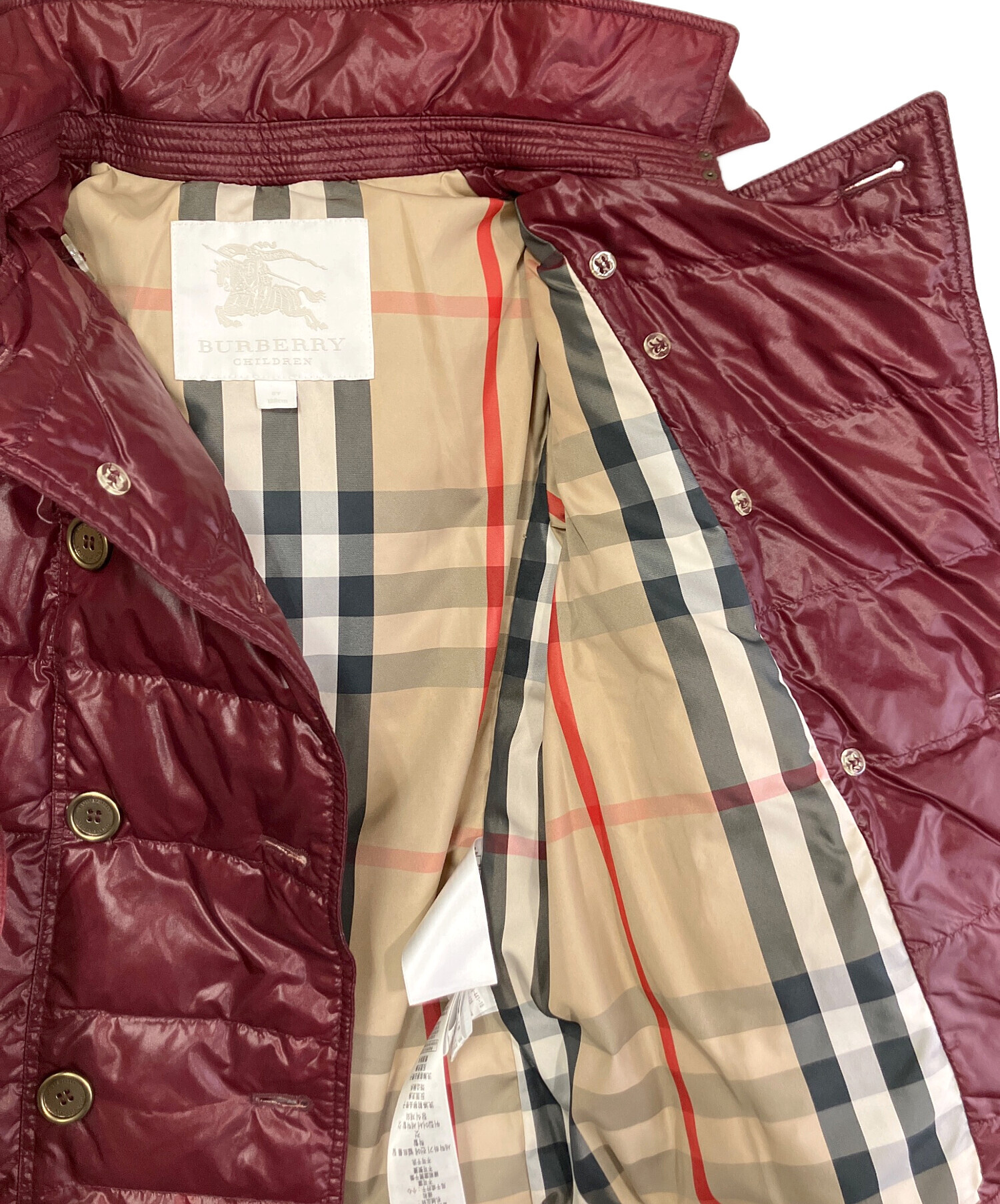 Burberry 赤 チェック柄 ダウンコート98㌢8Y