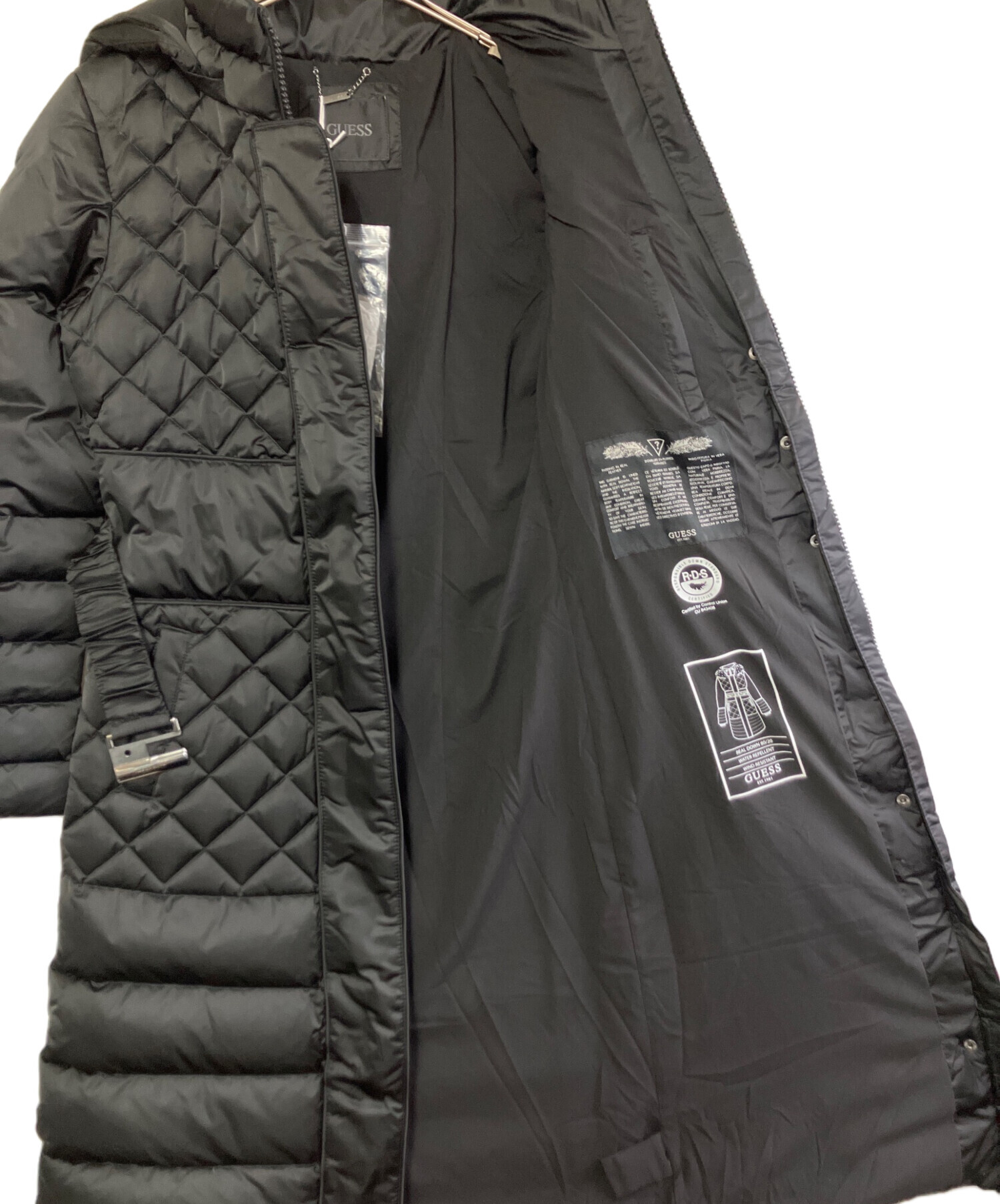 【1/1迄…】GUESS ダウン レディース ブラック XS 中古・古着通販】GUESS (ゲス) ダウンコート ブラック サイズ:XS 未