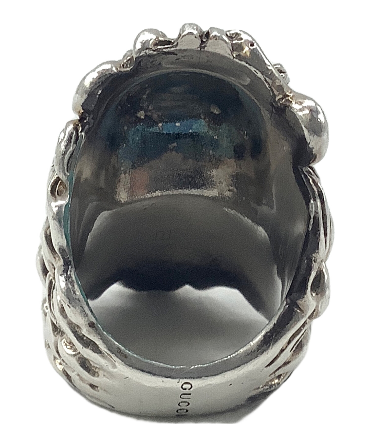 GUCCI ライオンヘッド シルバーリング GUCCI グッチ ライオンヘッドリング SV/シルバー 黒石 18.8g 8号