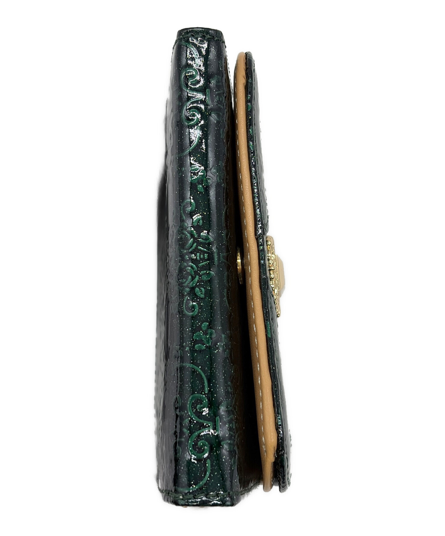 中古・古着通販】ANNA SUI (アナスイ) 2つ折り財布 グリーン×ベージュ