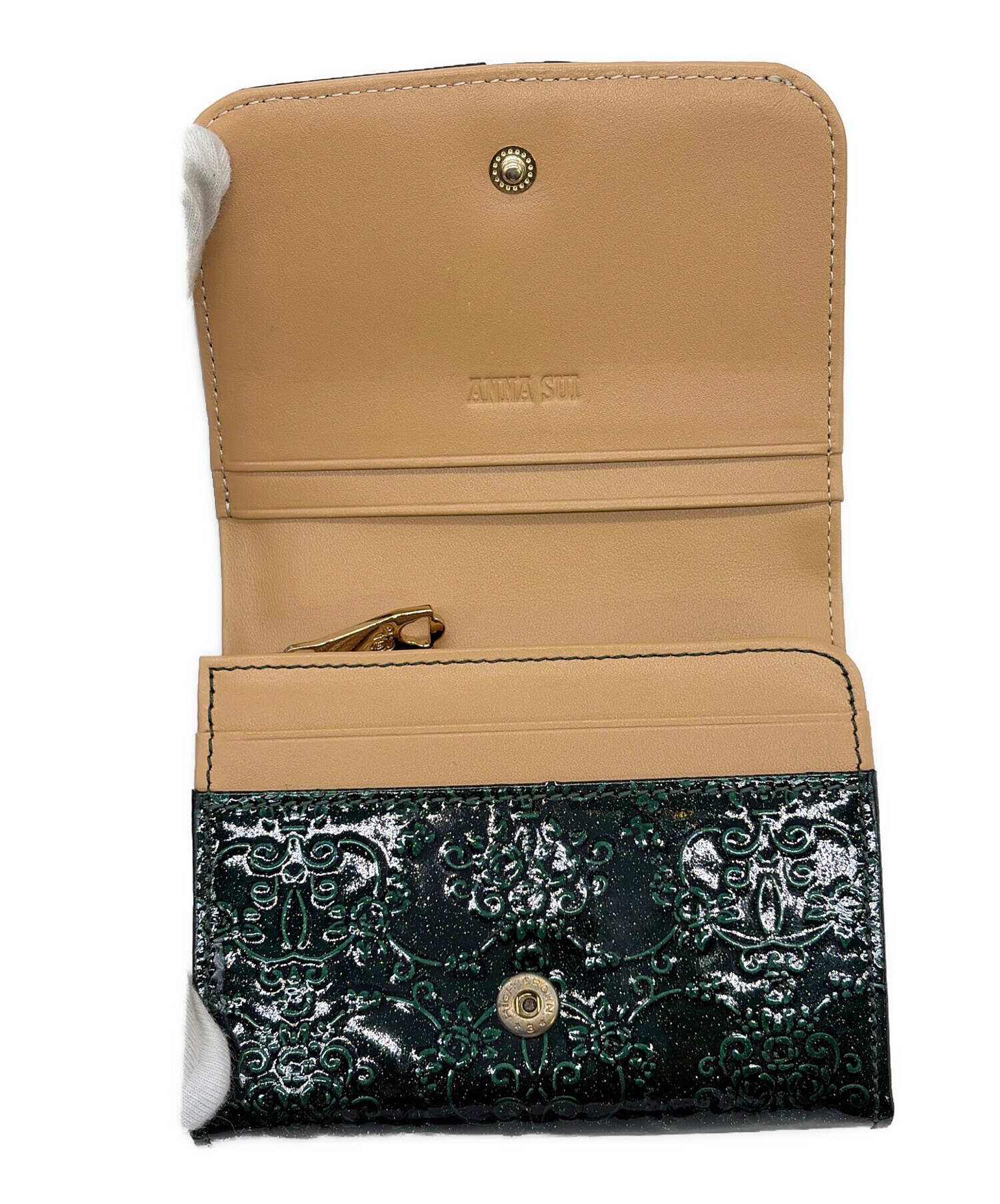 中古・古着通販】ANNA SUI (アナスイ) 2つ折り財布 グリーン×ベージュ