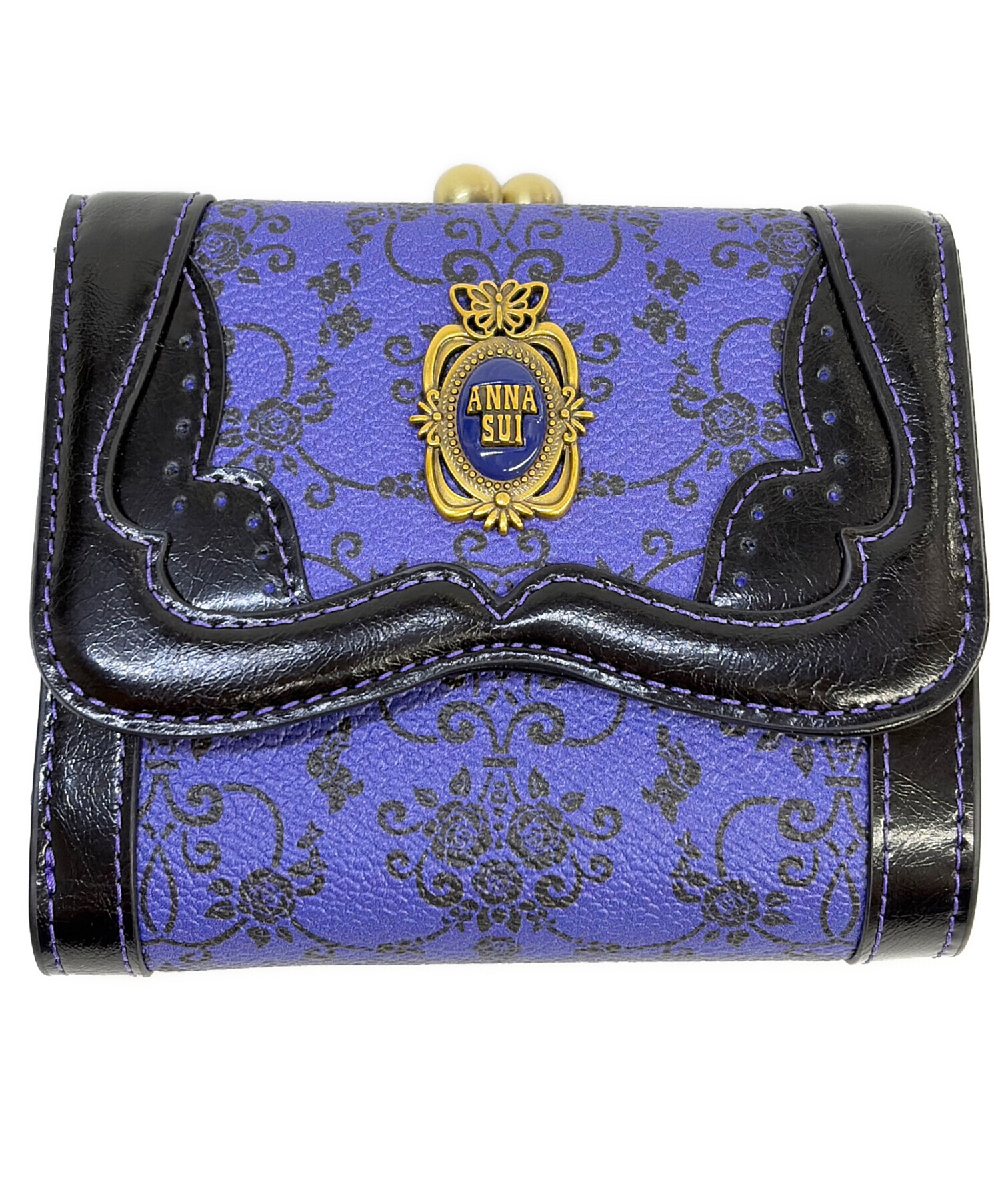美品ANNA SUI アナスイ 二つ折り財布 エナメル ダマスク柄 アンティーク 中古・古着通販】ANNA SUI (アナスイ) ダマスク二つ折りがま口財布