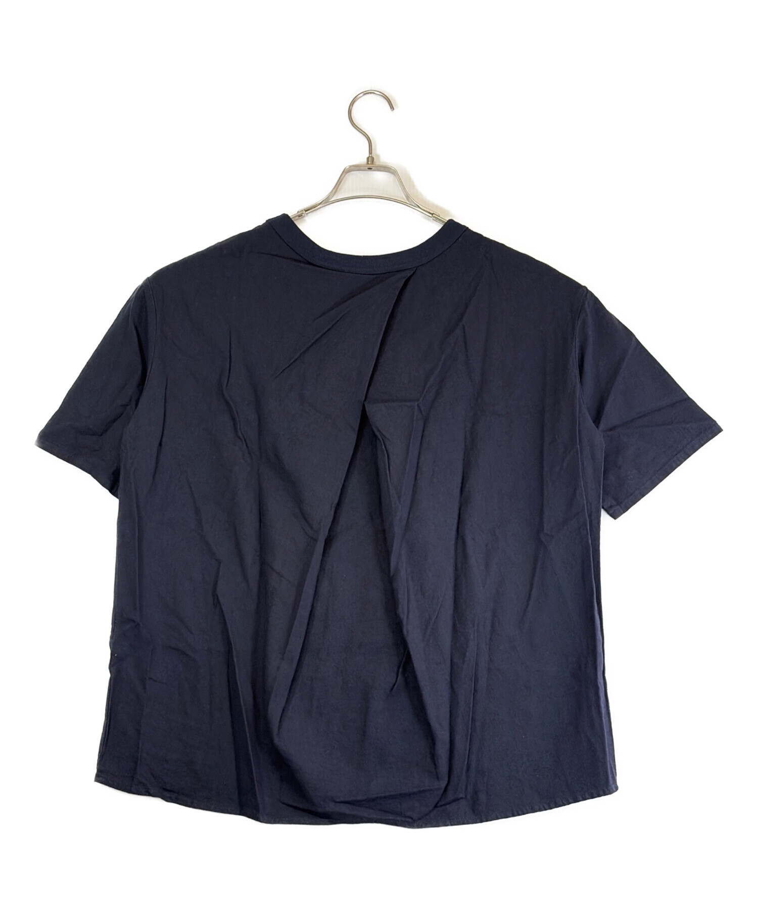maillot マイヨ　リネンフレアーシャツtee 白襟　ネイビー　サイズ1 中古・古着通販】maillot (マイヨ) linen rich back tuck half sleeve