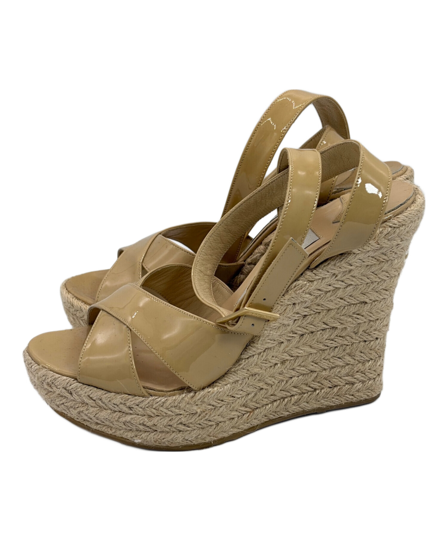 【美品】JIMMY CHOO ウェッジソール サンダル ベージュ 中古・古着通販】JIMMY CHOO (ジミーチュウ) ウェッジソールサンダル