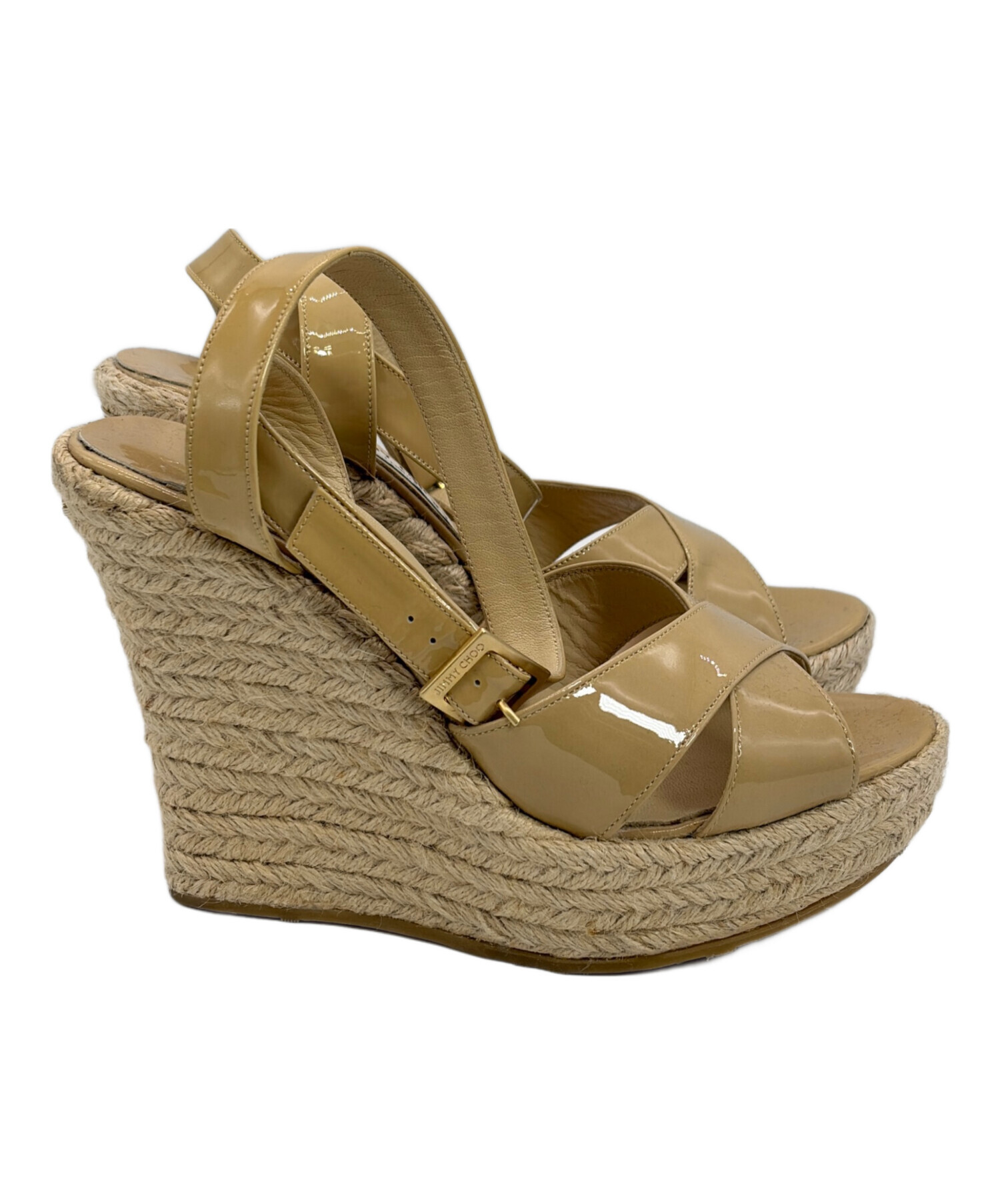 【美品】JIMMY CHOO ウェッジソール サンダル ベージュ 中古・古着通販】JIMMY CHOO (ジミーチュウ) ウェッジソールサンダル