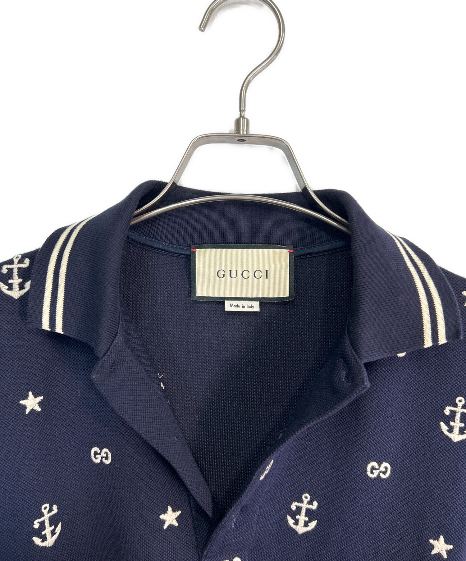 GUCCI ネイビー 麻ポロシャツ 14½ / 37 中古・古着通販】GUCCI (グッチ) ポロシャツ ネイビー サイズ:SIZE M