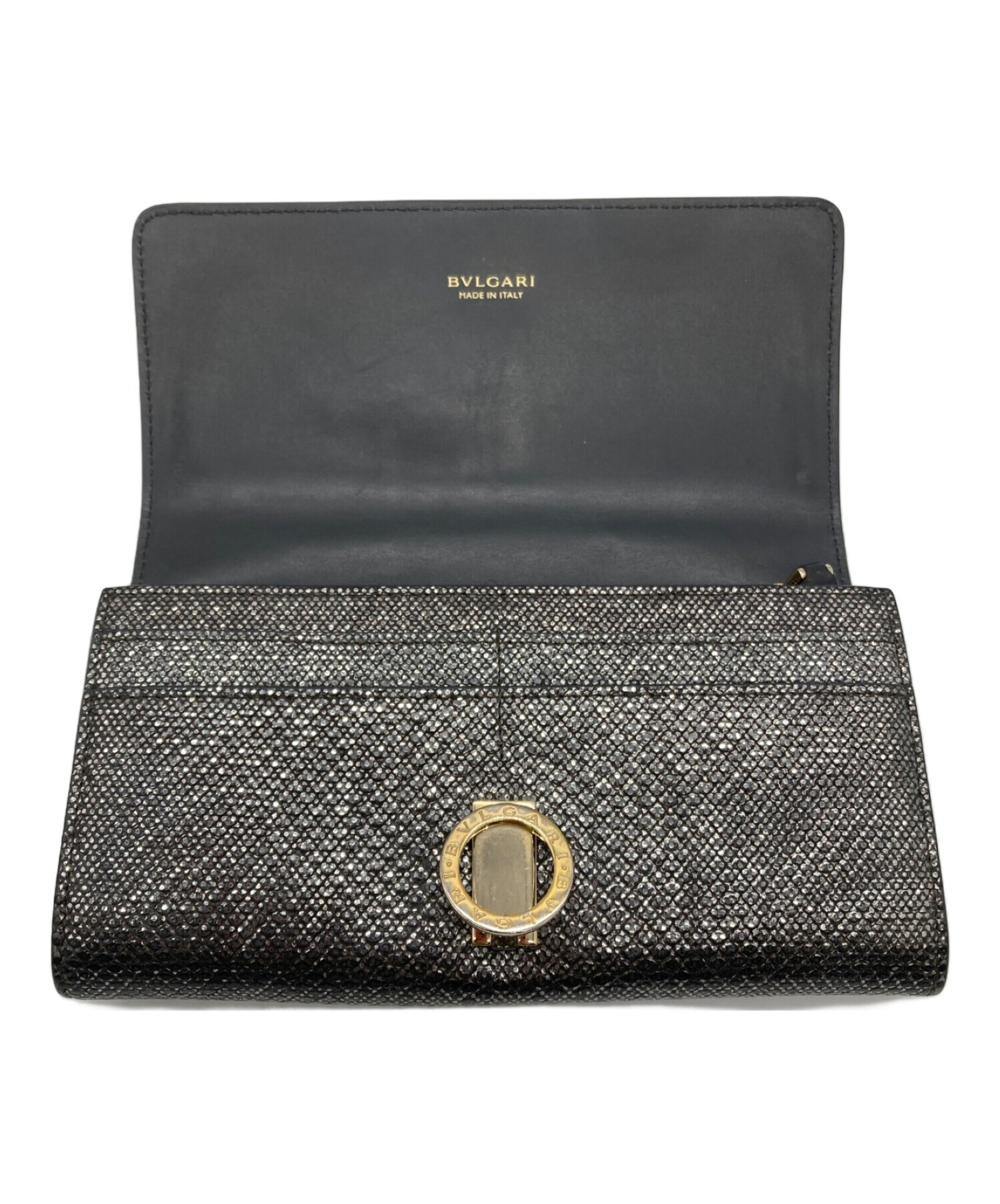 送料込み！ 美品 BVLGARI 長財布 グレー レザー 113
