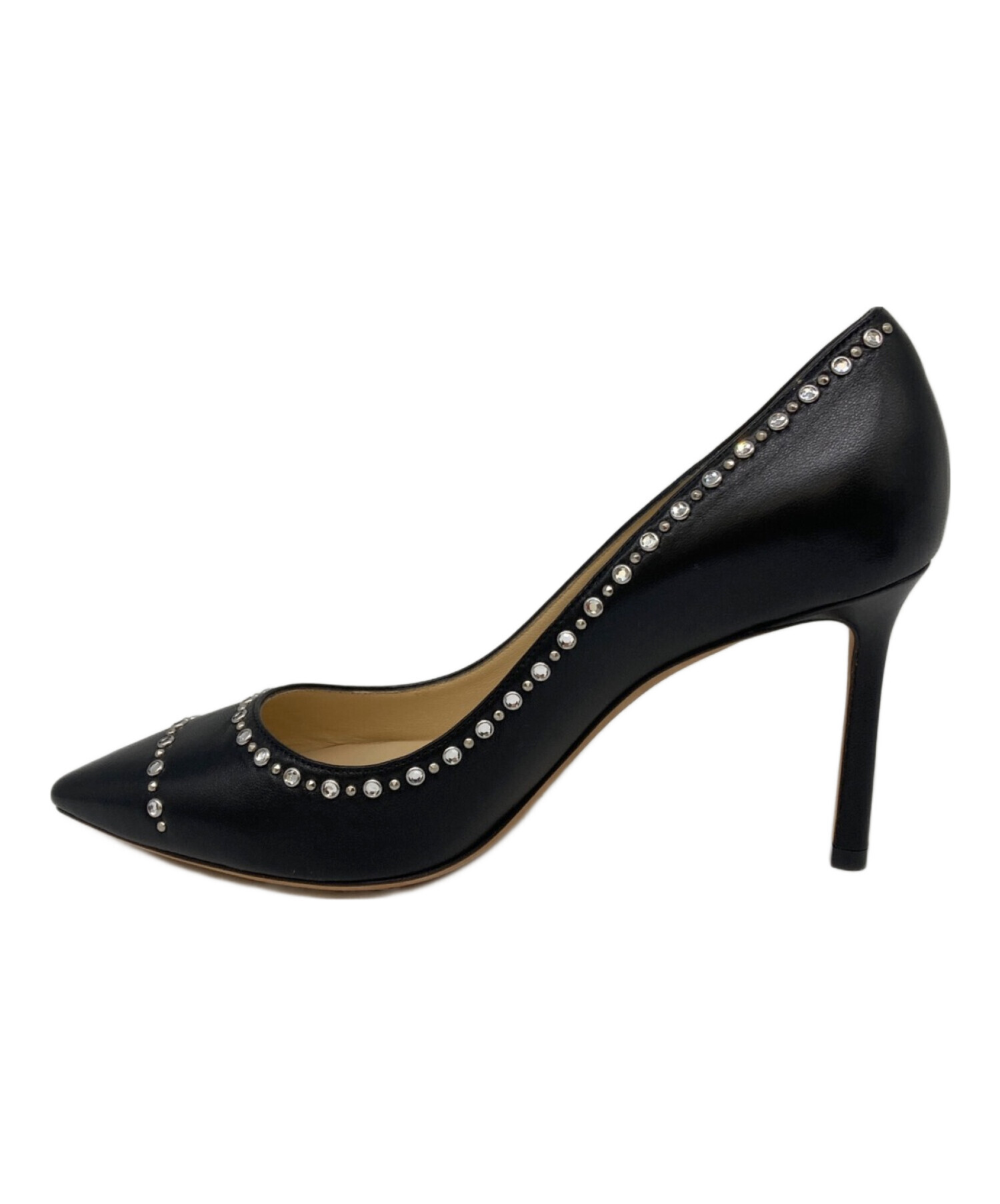 【一度のみ着用】ジミーチュウ ROMY85 レース 37 ネイビー 中古・古着通販】JIMMY CHOO (ジミーチュウ) ラインストーンパンプス