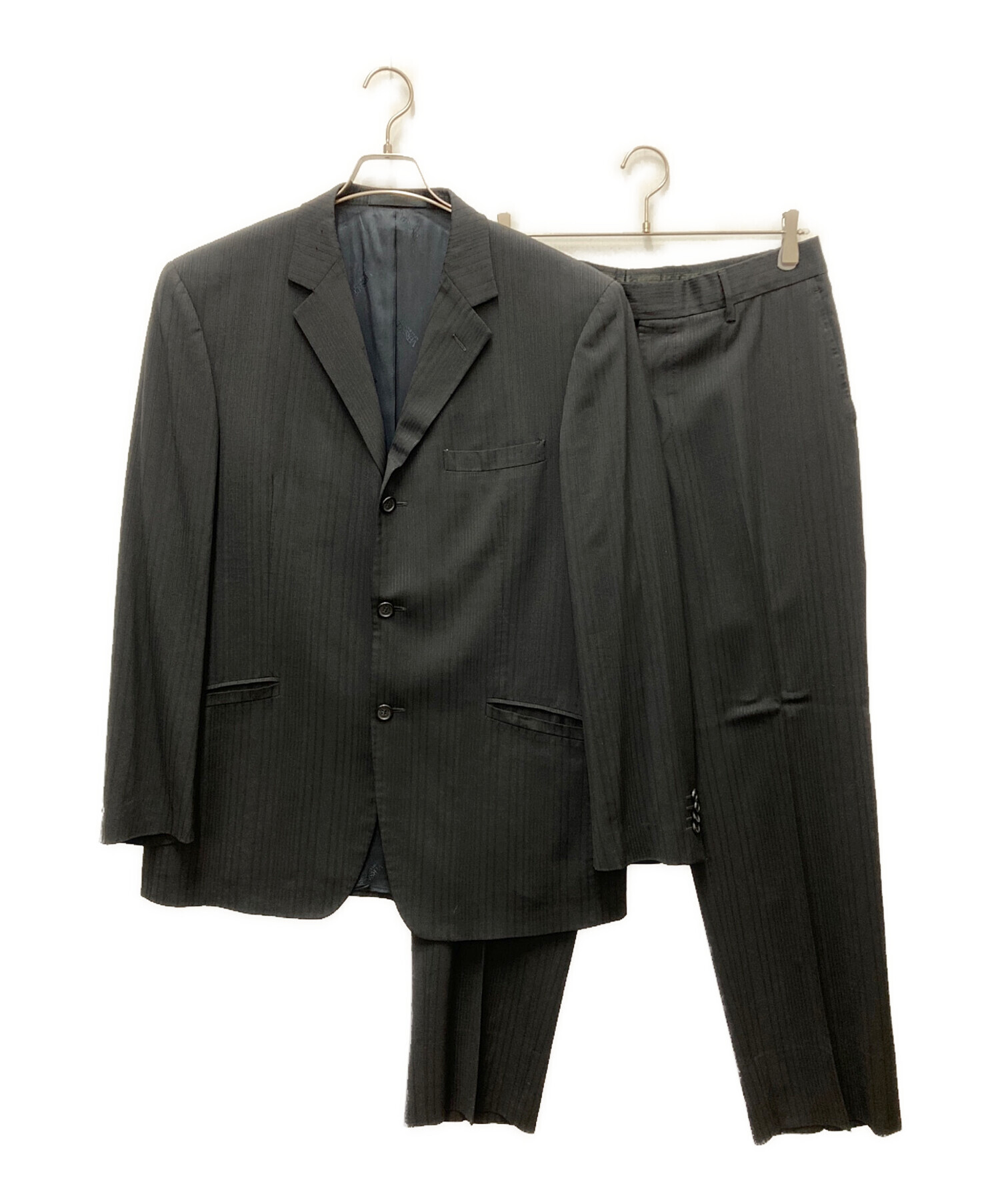 大特価★2XL相当 Gianni Versace スーツ セットアップ ブラック ジャンニヴェルサーチGIANNI VERSACE トロウールセットアップ