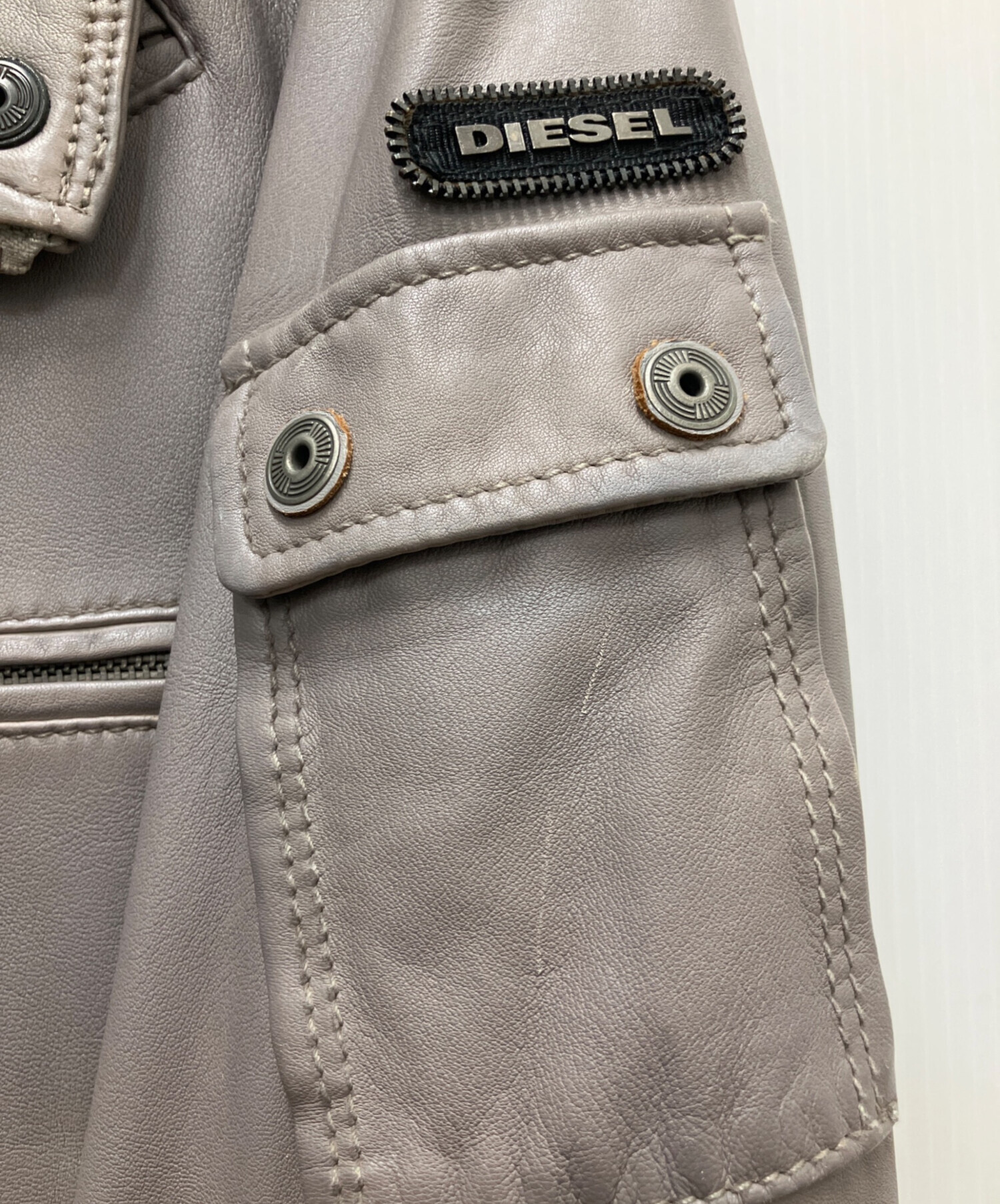 DIESEL レザーライダースジャケット 羊革　グレー 中古・古着通販】DIESEL (ディーゼル) レザージャケット グレー サイズ