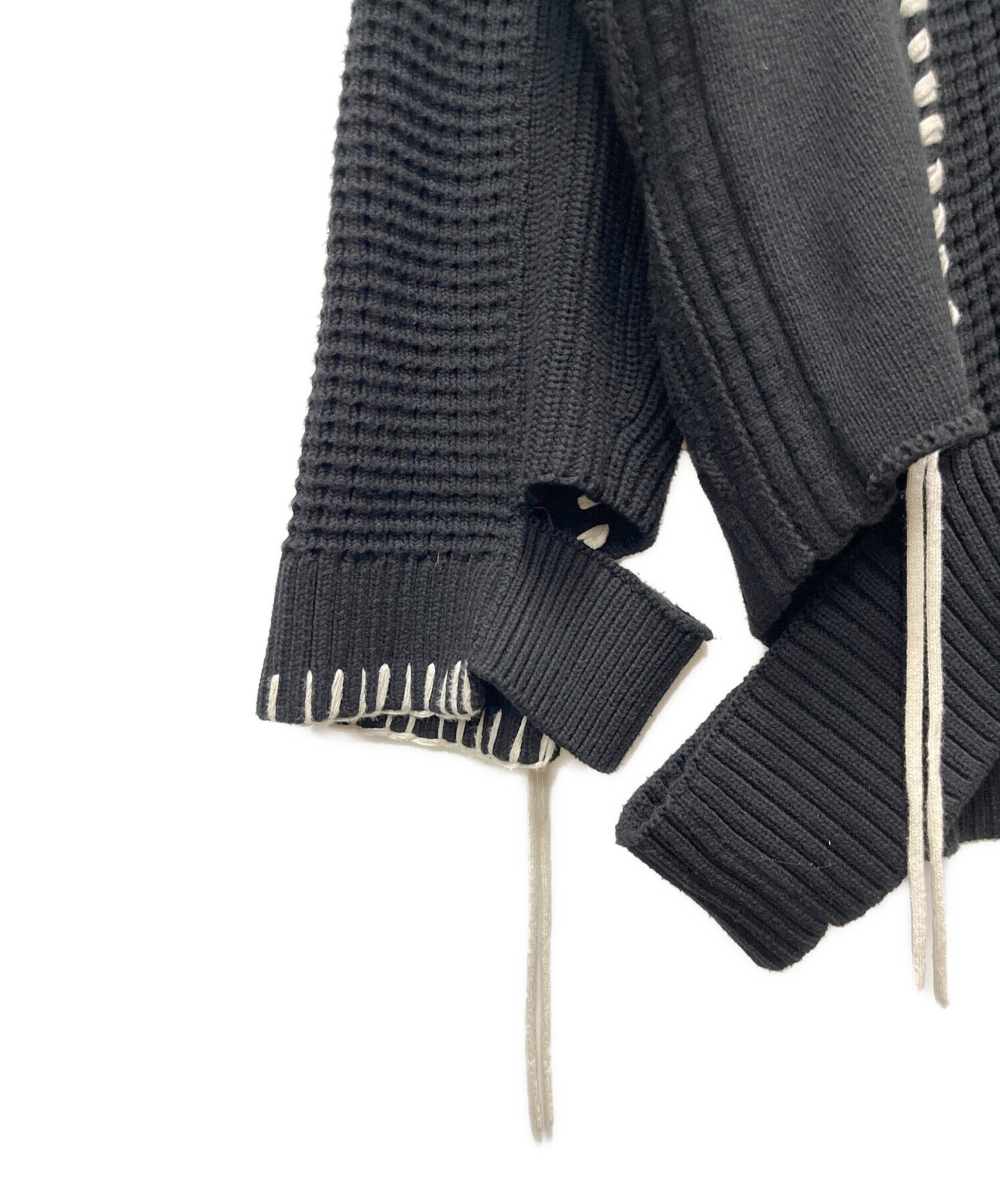 鬼ワッフルクレイジーパッチワークエンブロイダリーVネックニット