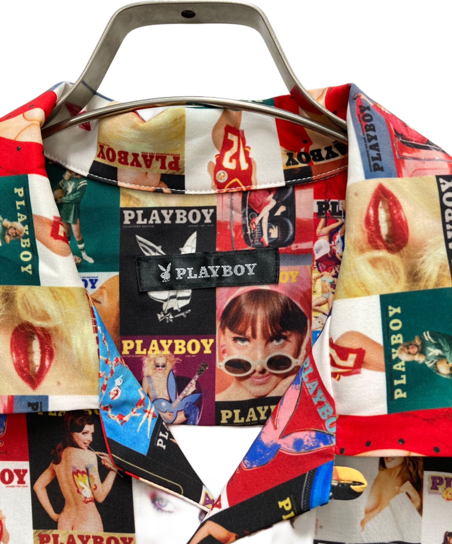 PLAY BOY 総柄 シャツ  m PLAYBOY プレイボーイ 総柄シャツ コラージュ柄 半袖シャツ Mサイズ