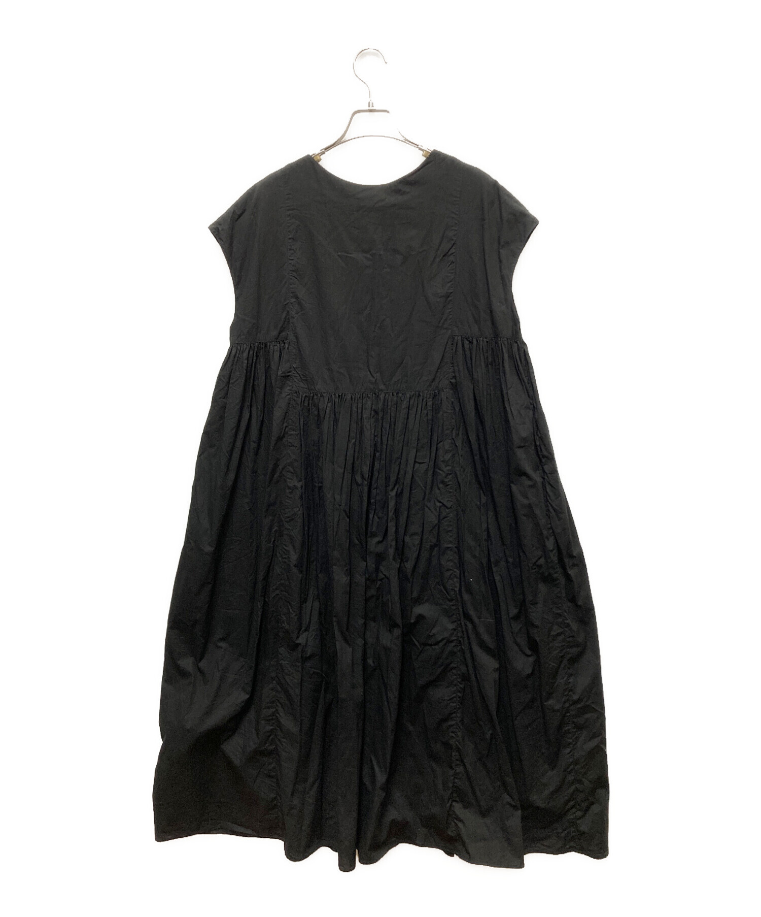 【kagure】かぐれ 麻100% キーネックギャザーワンピース ブラック F 中古・古着通販】KAGURE (カグレ) 2WAYノースリギャザーワンピース