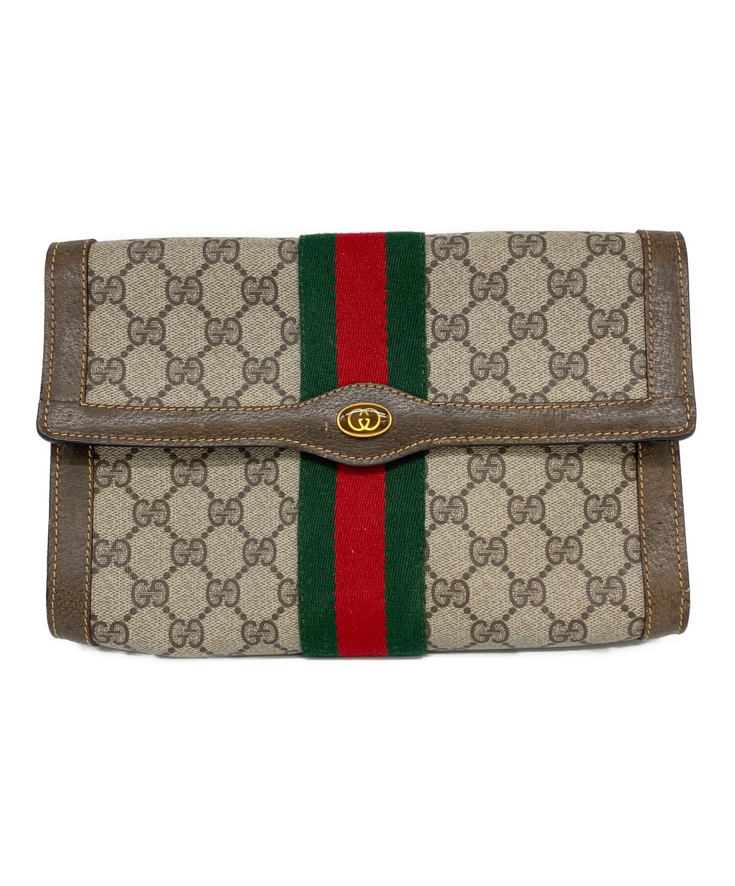 GUCCIクラッチバッグ ベージュ・ブラウン 中古・古着通販】GUCCI (グッチ) クラッチバッグ ベージュ｜ブランド
