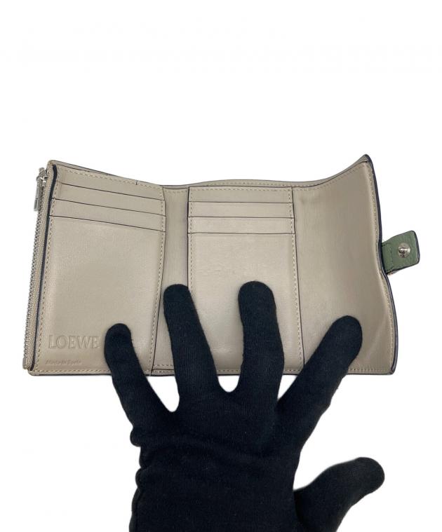 【ロエベ】オリーブグリーン 三つ折り財布 レザー ロエベ】オリーブグリーン 三つ折り財布 レザー ロエベ】オリーブ